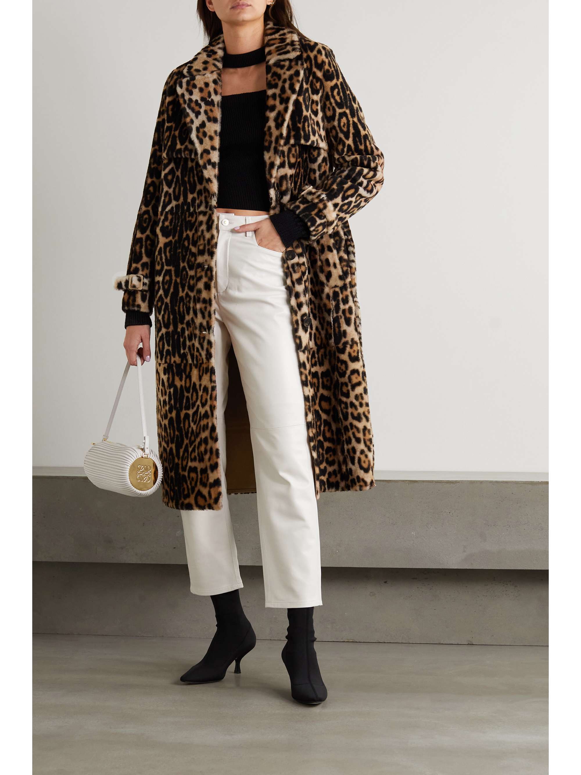 YVES SALOMON Belted leopard-print shearling trench coat