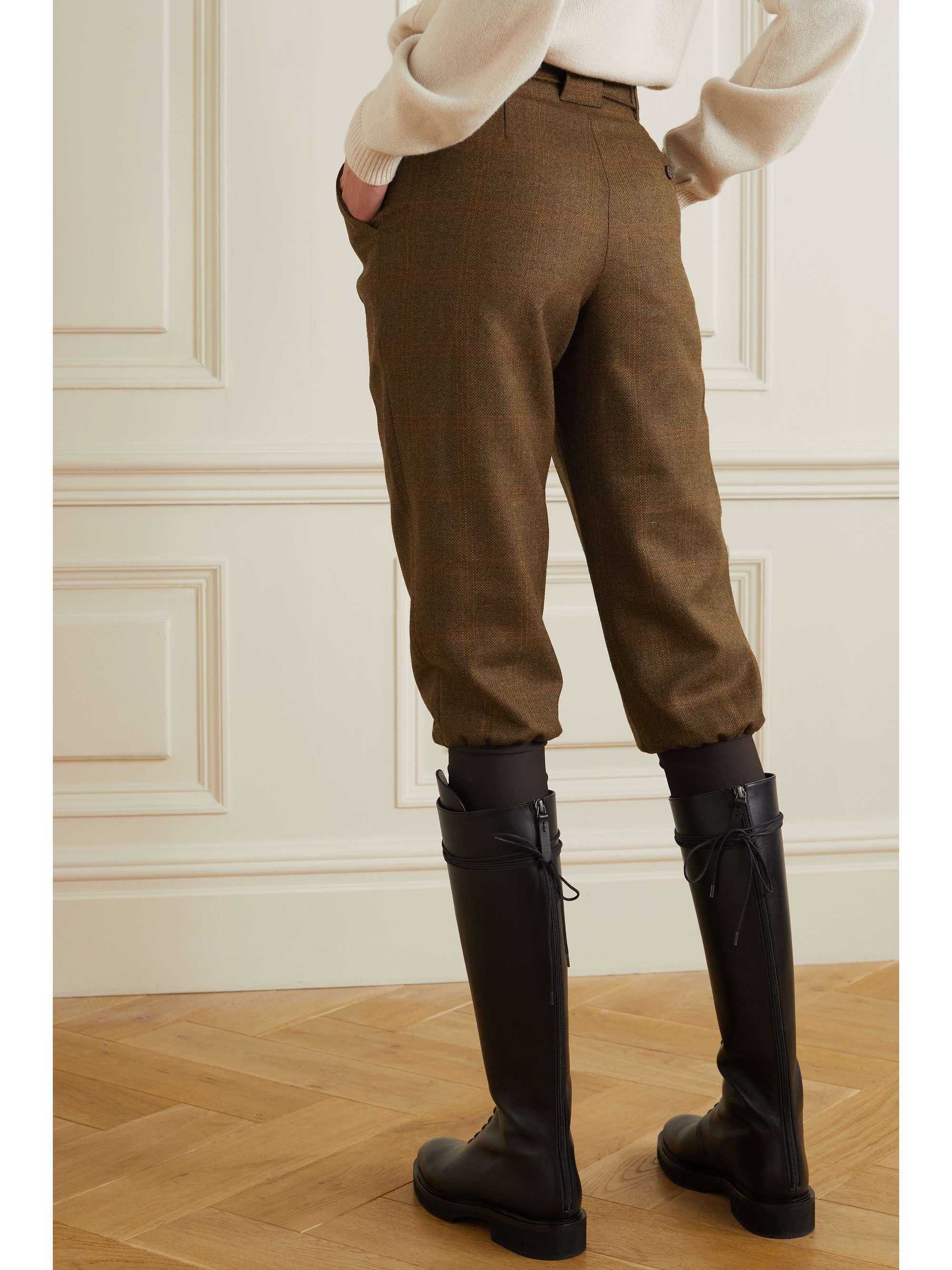 PURDEY Belted checked wool-blend tweed and stretch-jersey slim-fit pants