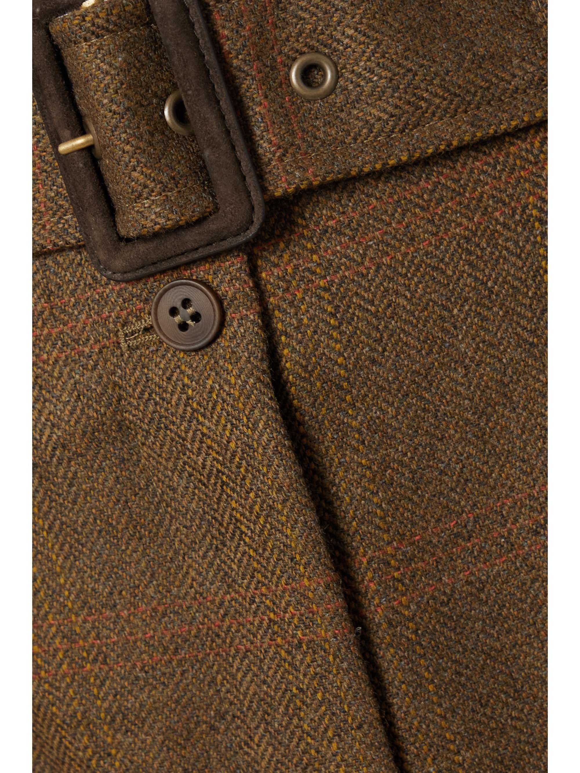 PURDEY Belted checked wool-blend tweed and stretch-jersey slim-fit ...