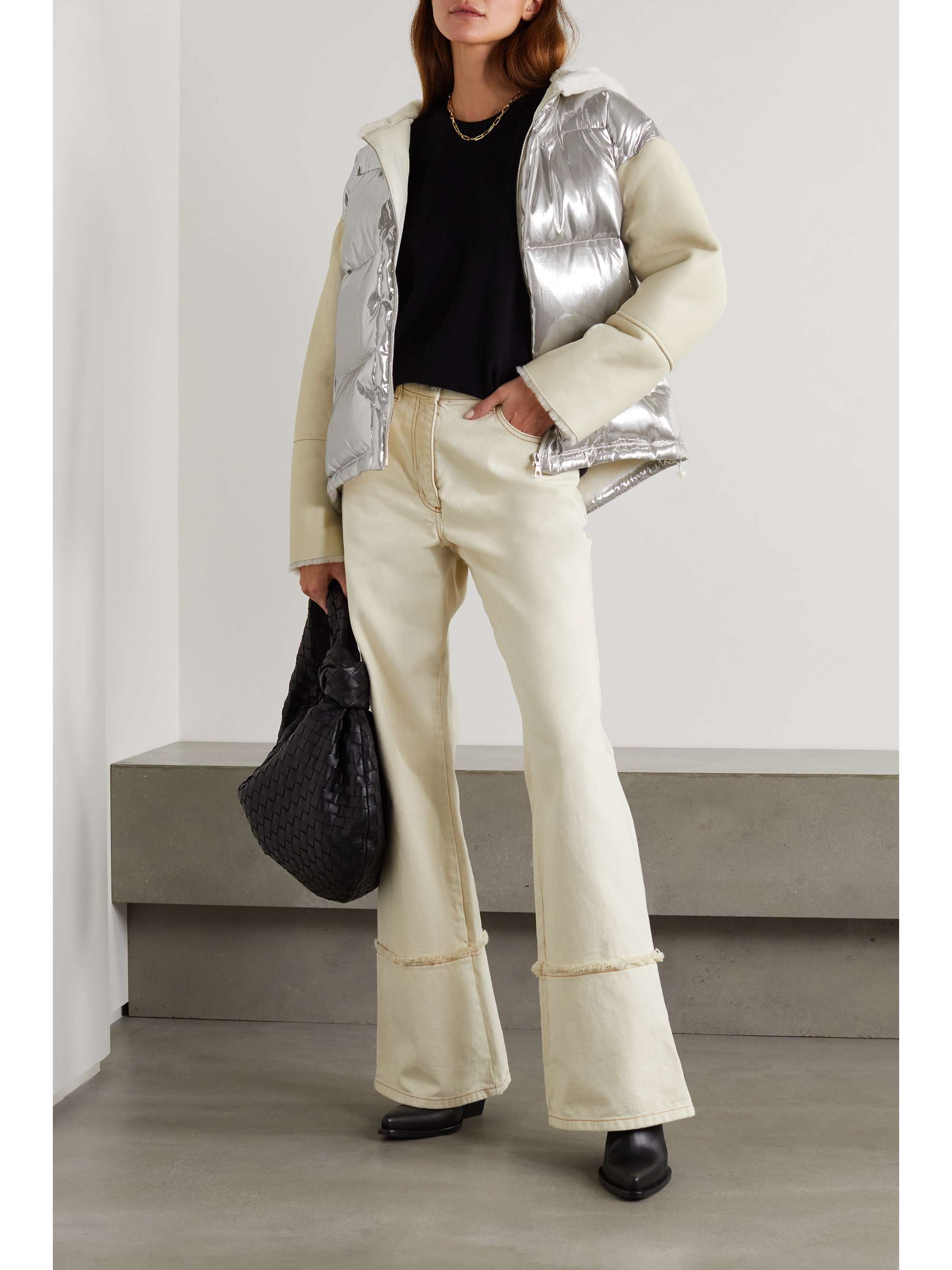 YVES SALOMON Hooded shearling and quilted metallic shell down jacket