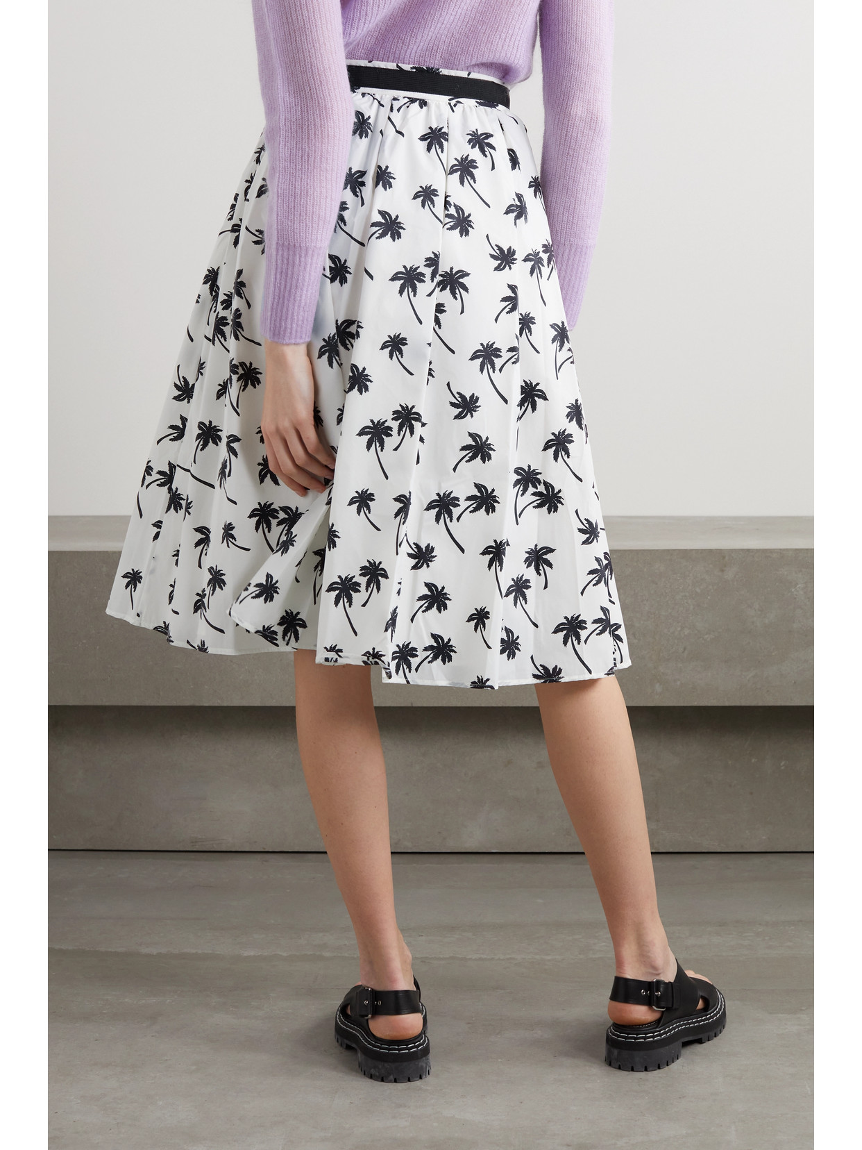 Moncler Belted Pleated Printed Shell Skirt In White