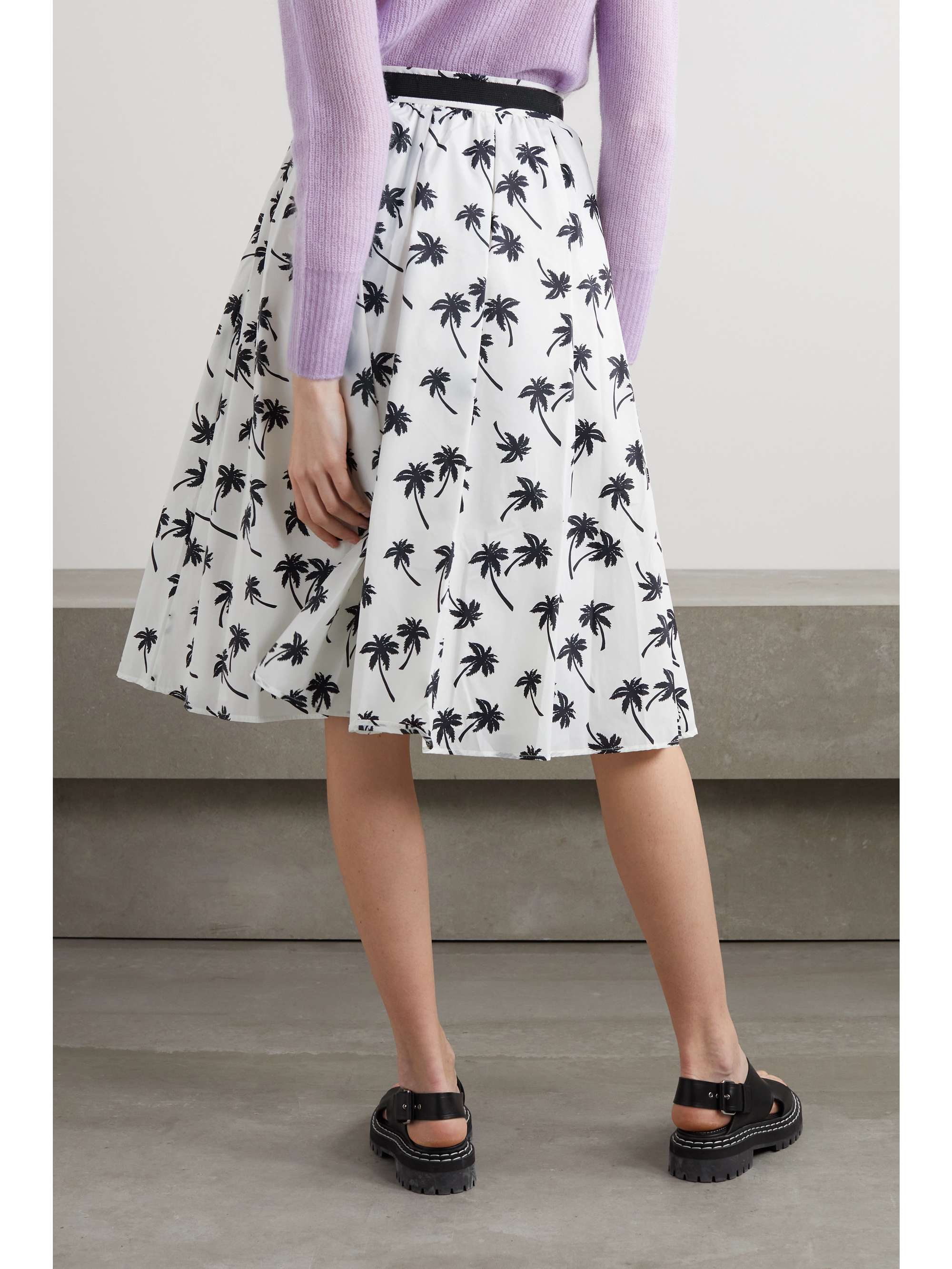 MONCLER Belted pleated printed shell skirt
