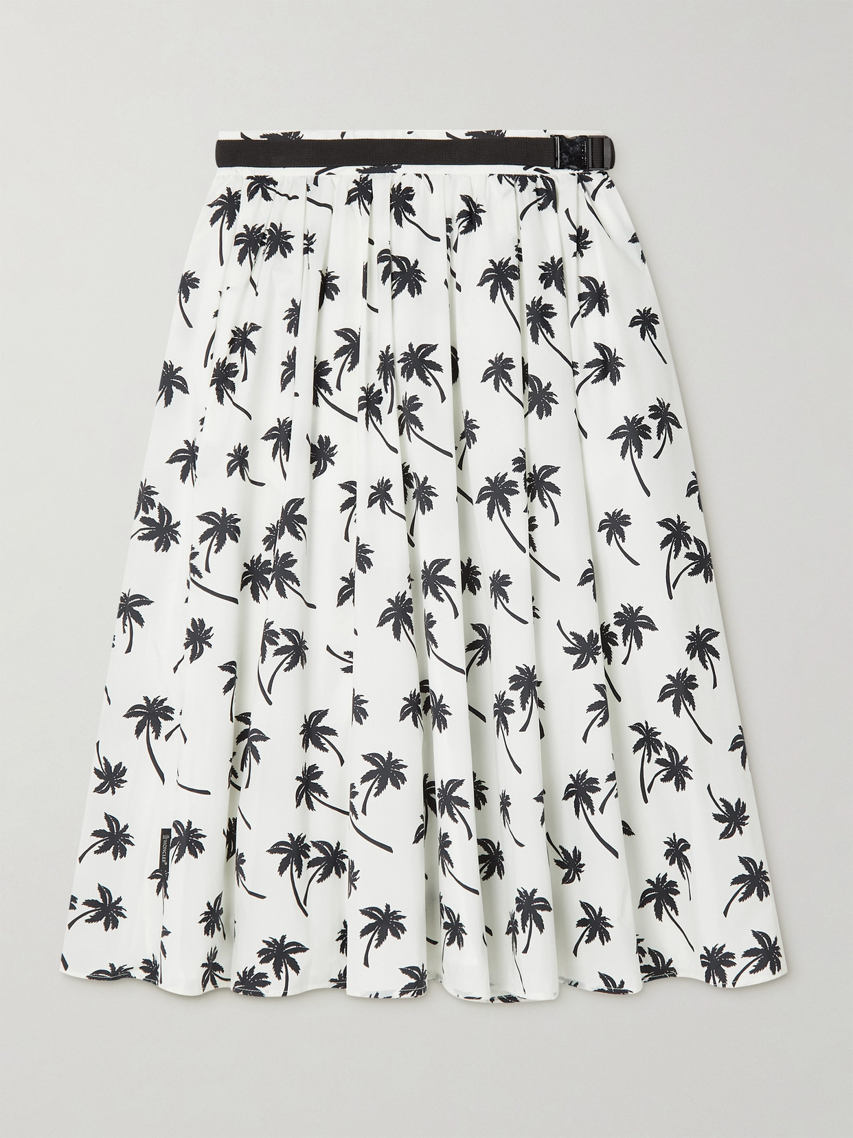 MONCLER BELTED PLEATED PRINTED SHELL SKIRT