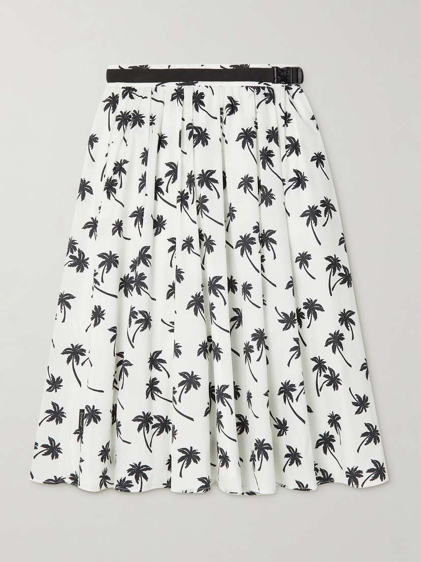 Moncler Belted Pleated Printed Shell Skirt