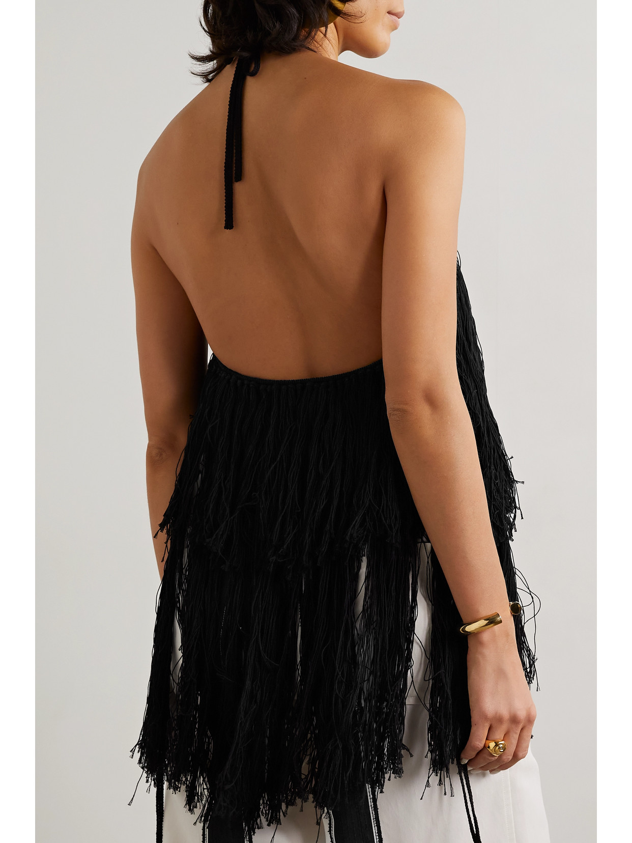 Delphinia Fringed Open-Knit Cotton And Silk-Blend Halterneck Sweater