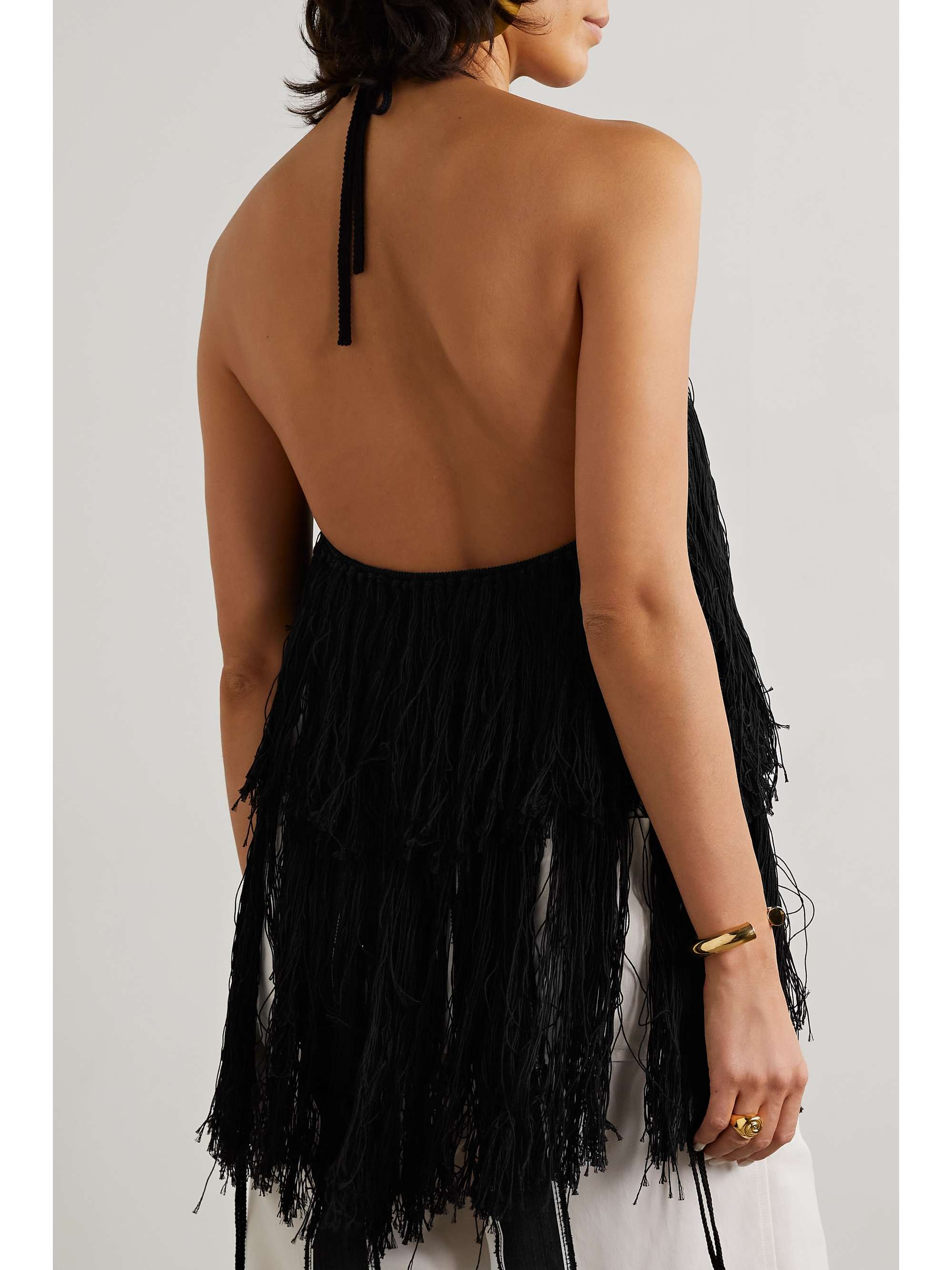 ALTUZARRA Delphinia fringed open-knit cotton and silk-blend halterneck sweater
