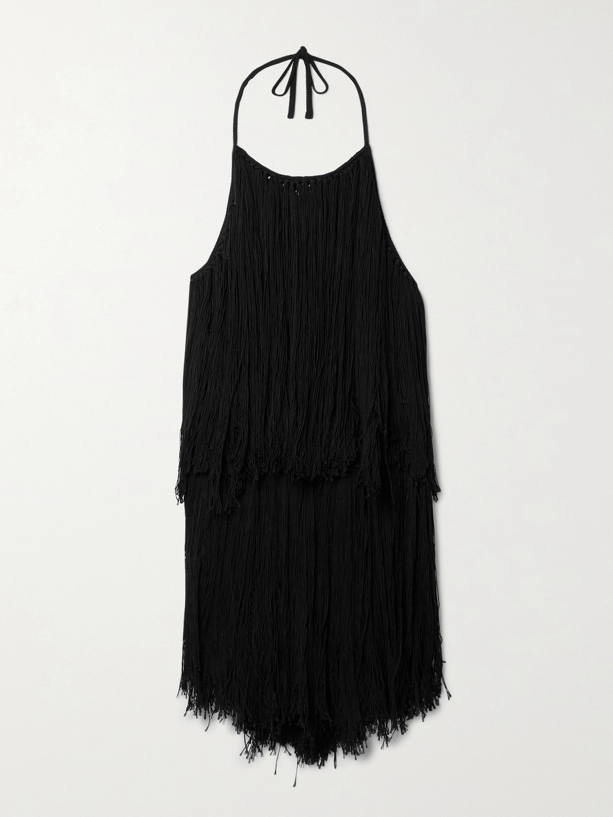 Altuzarra Delphinia Fringed Open-knit Cotton And Silk-blend Halterneck Sweater - Black