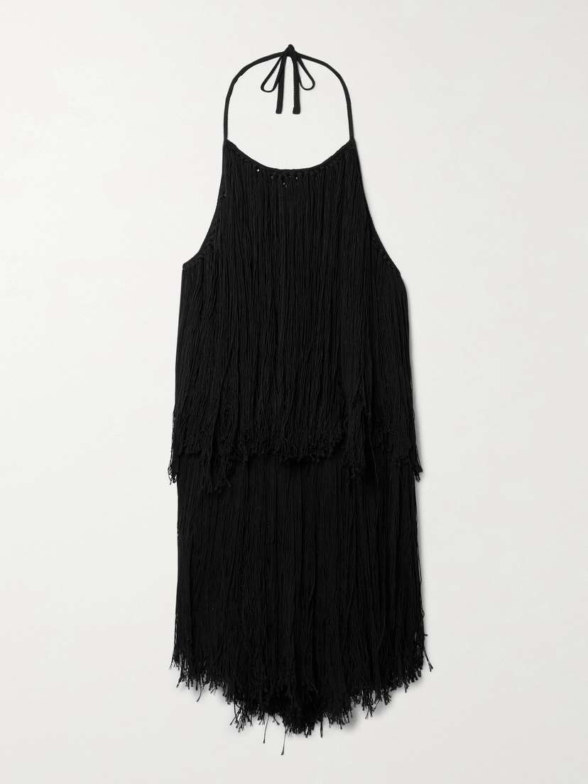 Altuzarra Delphinia Fringed Open-knit Cotton And Silk-blend Halterneck Sweater