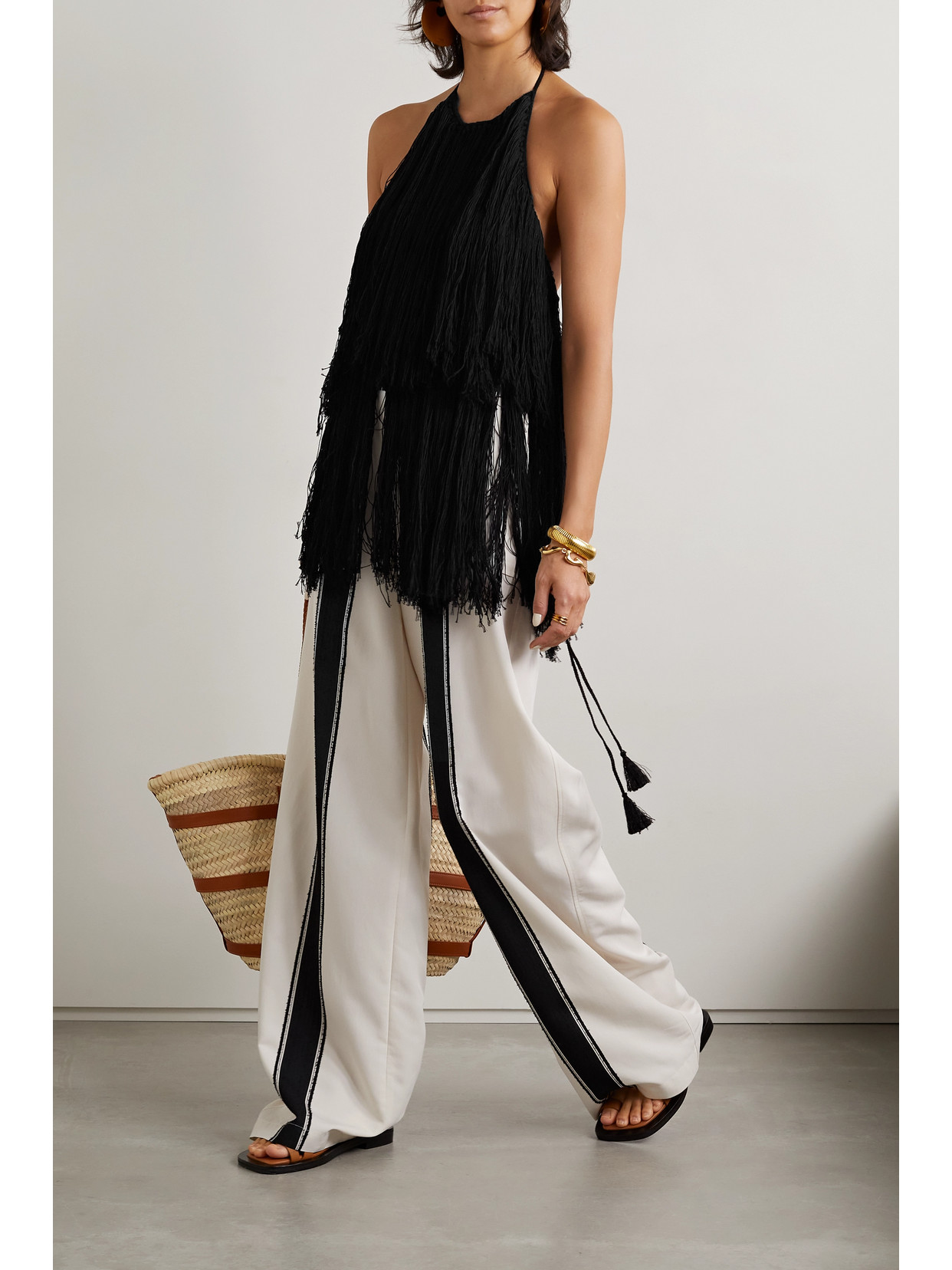 Delphinia Fringed Open-Knit Cotton And Silk-Blend Halterneck Sweater