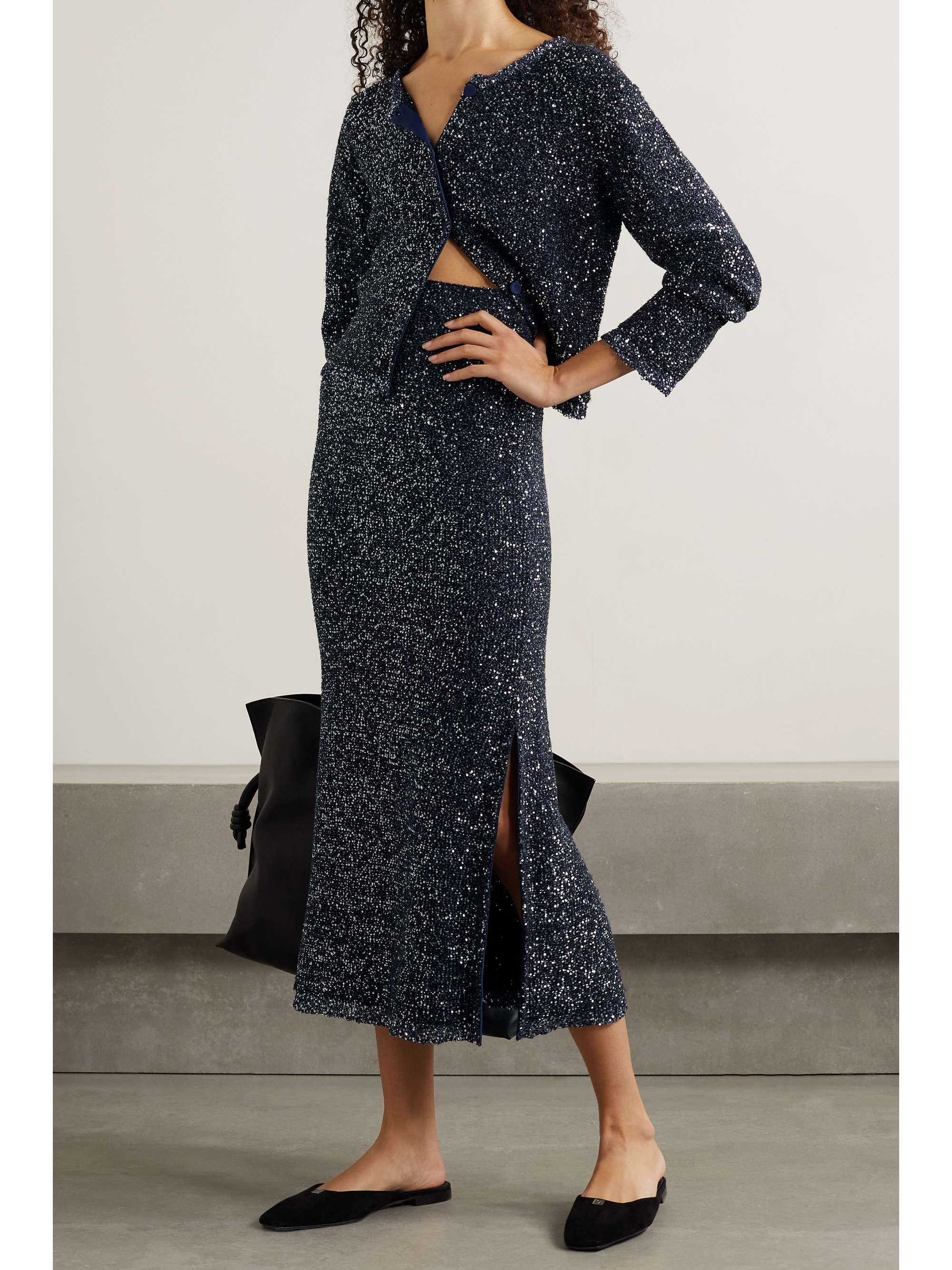 Navy Karpo sequined knitted cardigan 