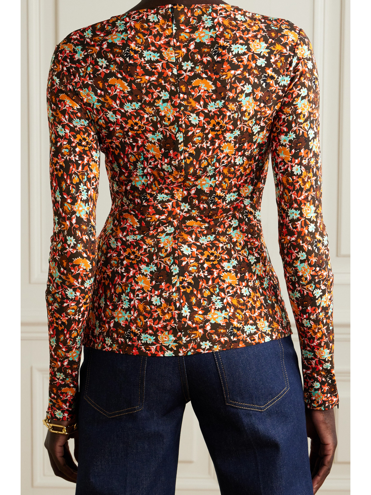 Cutout Floral-Print Jersey Top