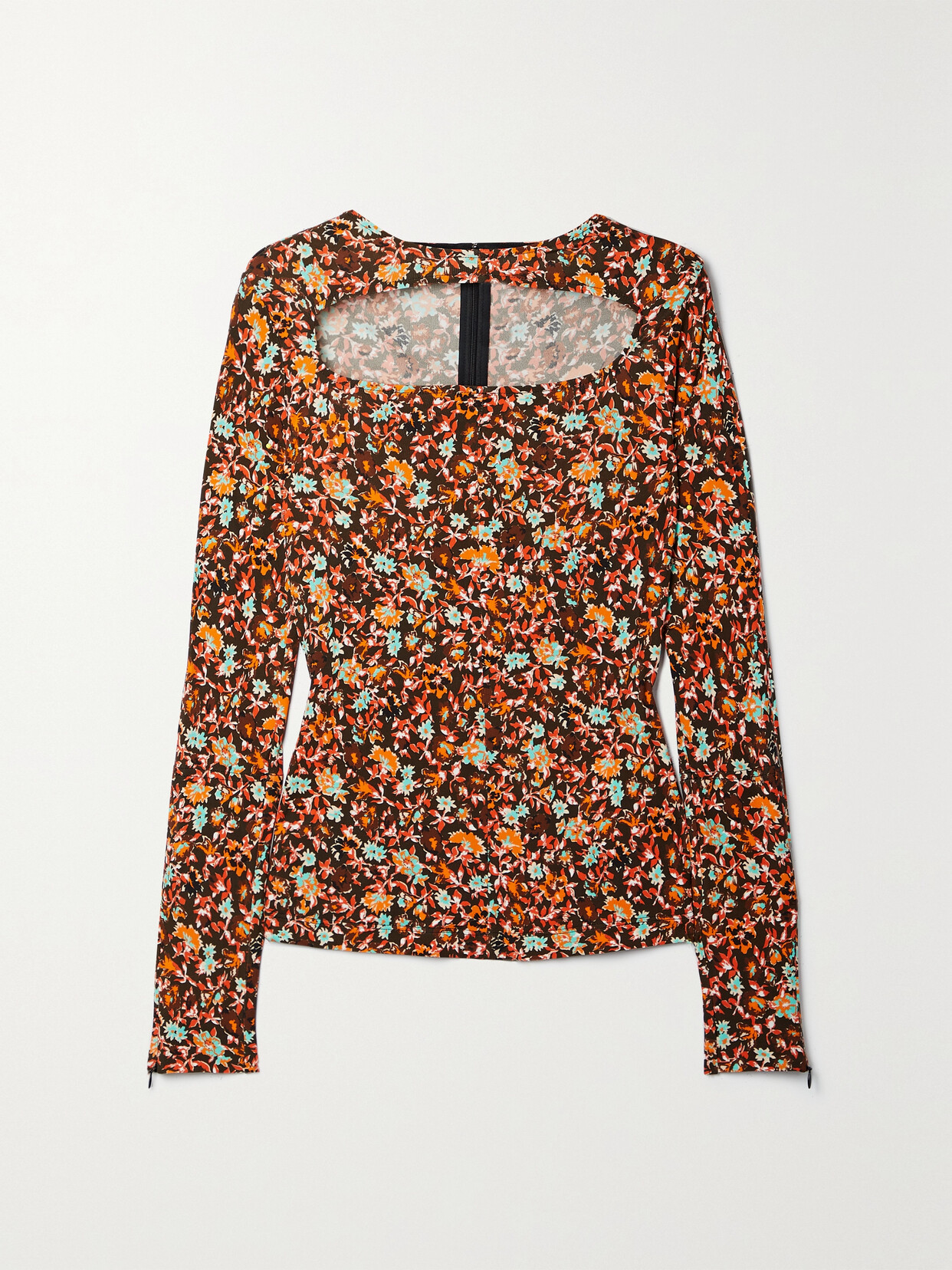 Shop Victoria Beckham Cutout Floral-print Jersey Top In Brown