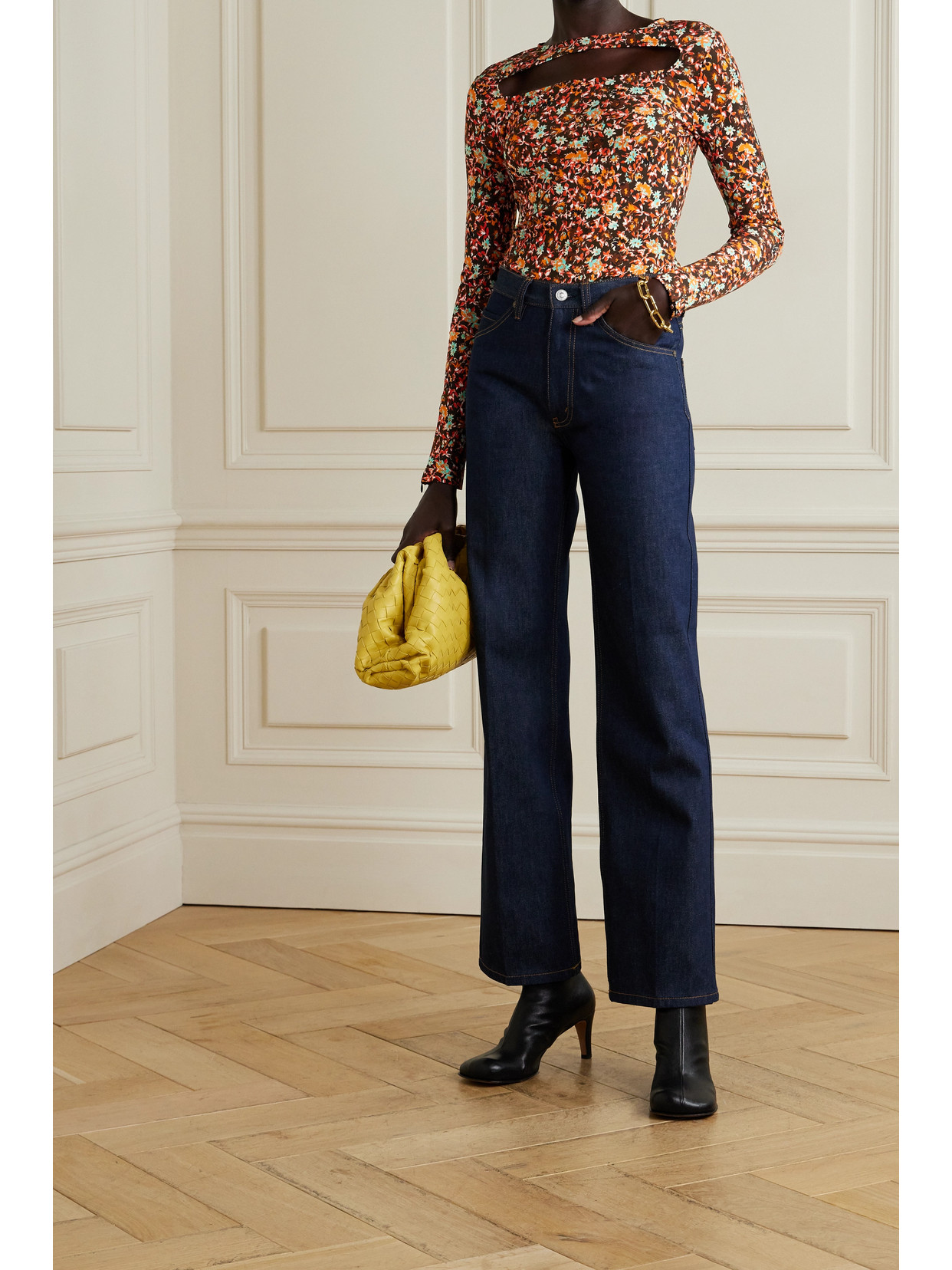 Cutout Floral-Print Jersey Top