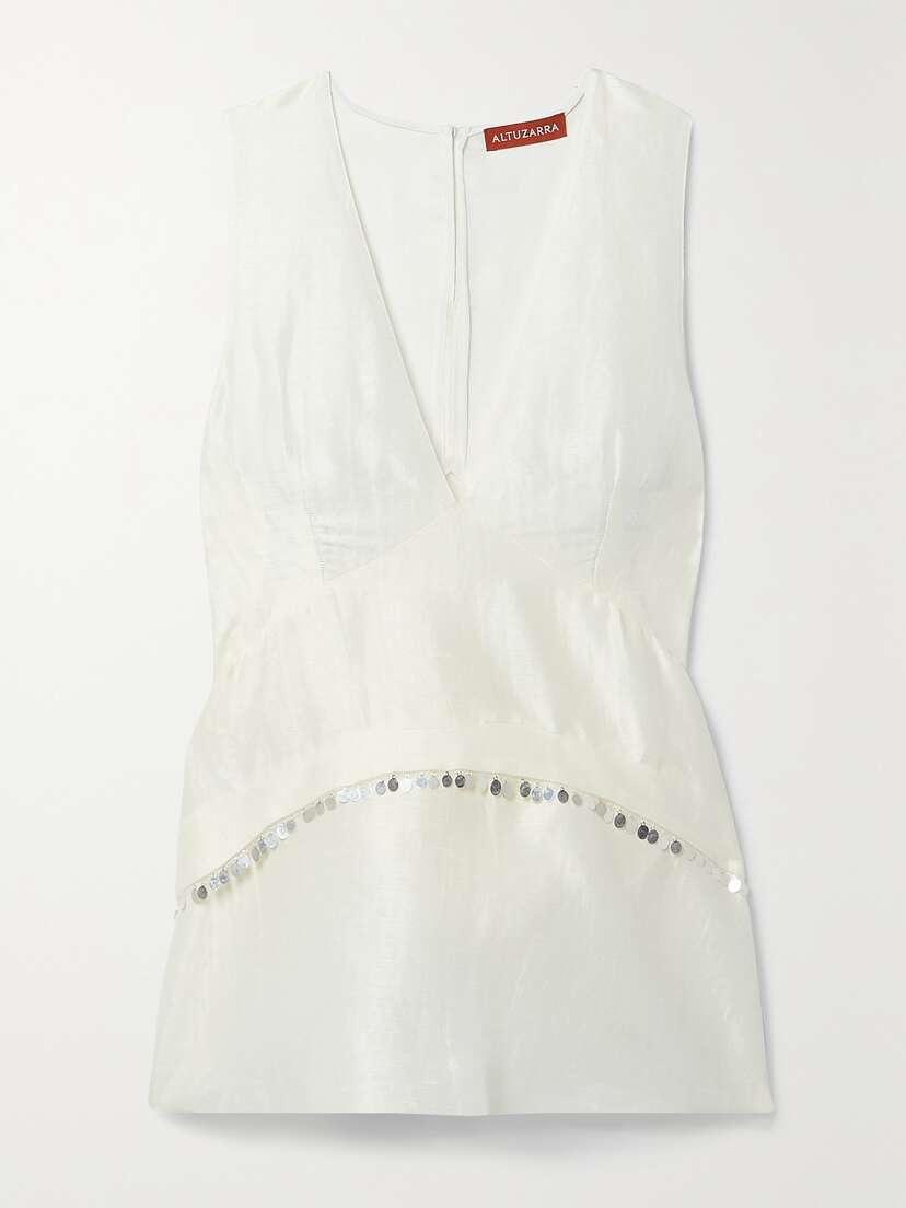 Altuzarra Larysa Embellished Linen-blend Peplum Blouse