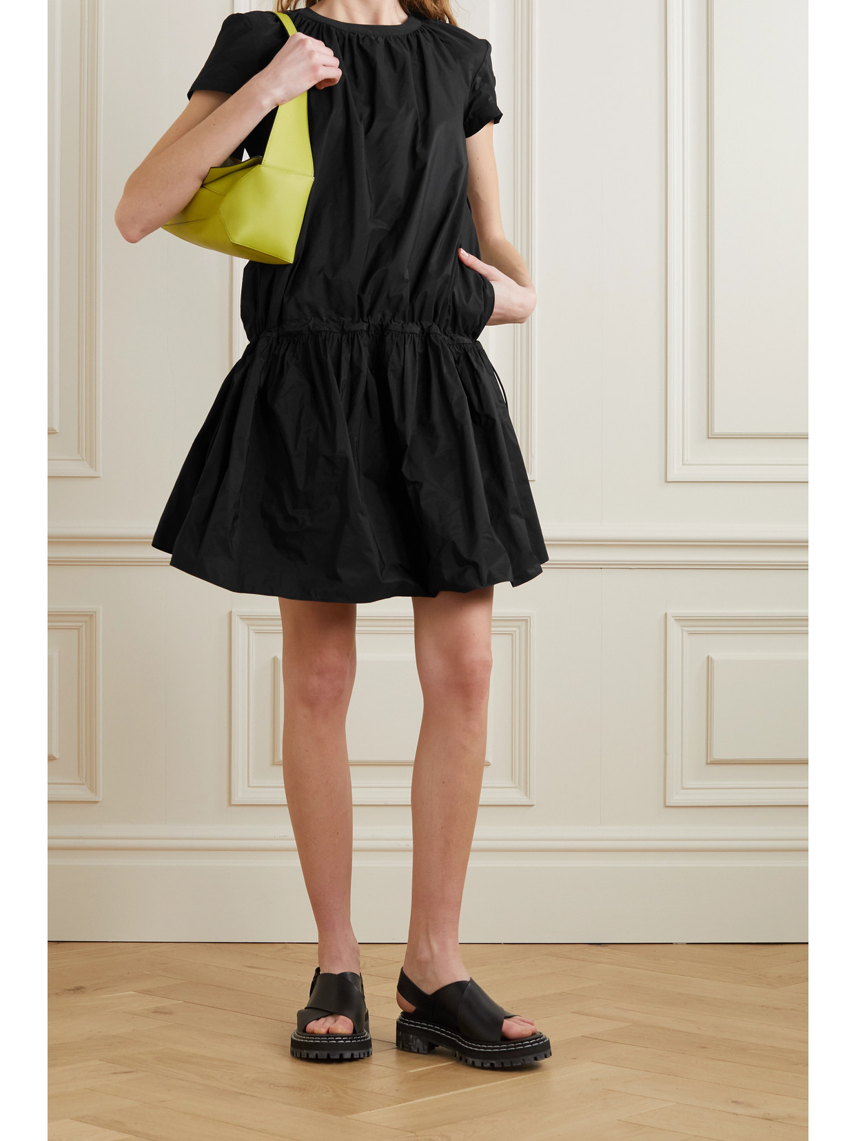 MONCLER PLEATED TAFFETA MINI DRESS
