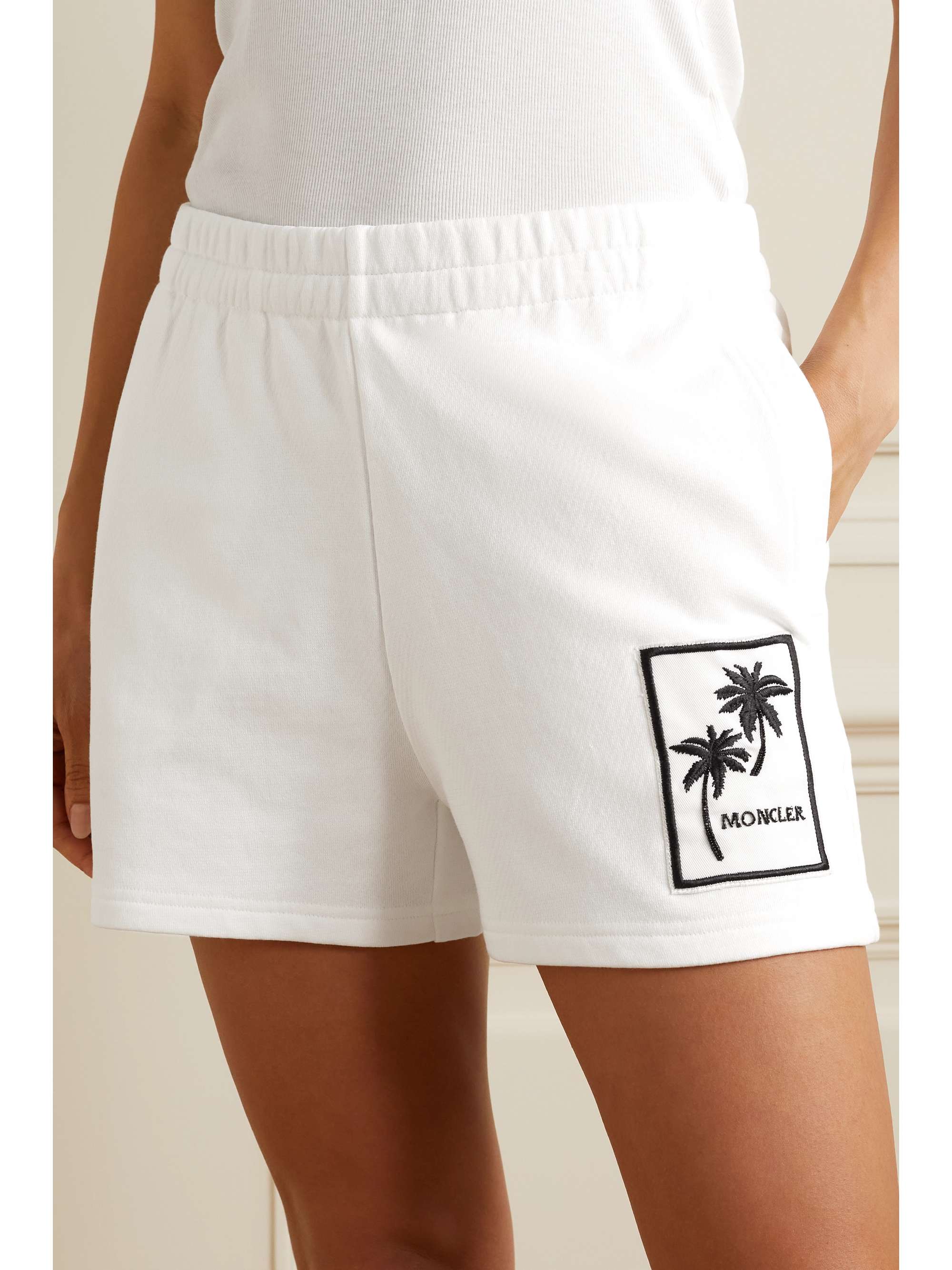 MONCLER Embellished appliquéd cotton-jersey shorts