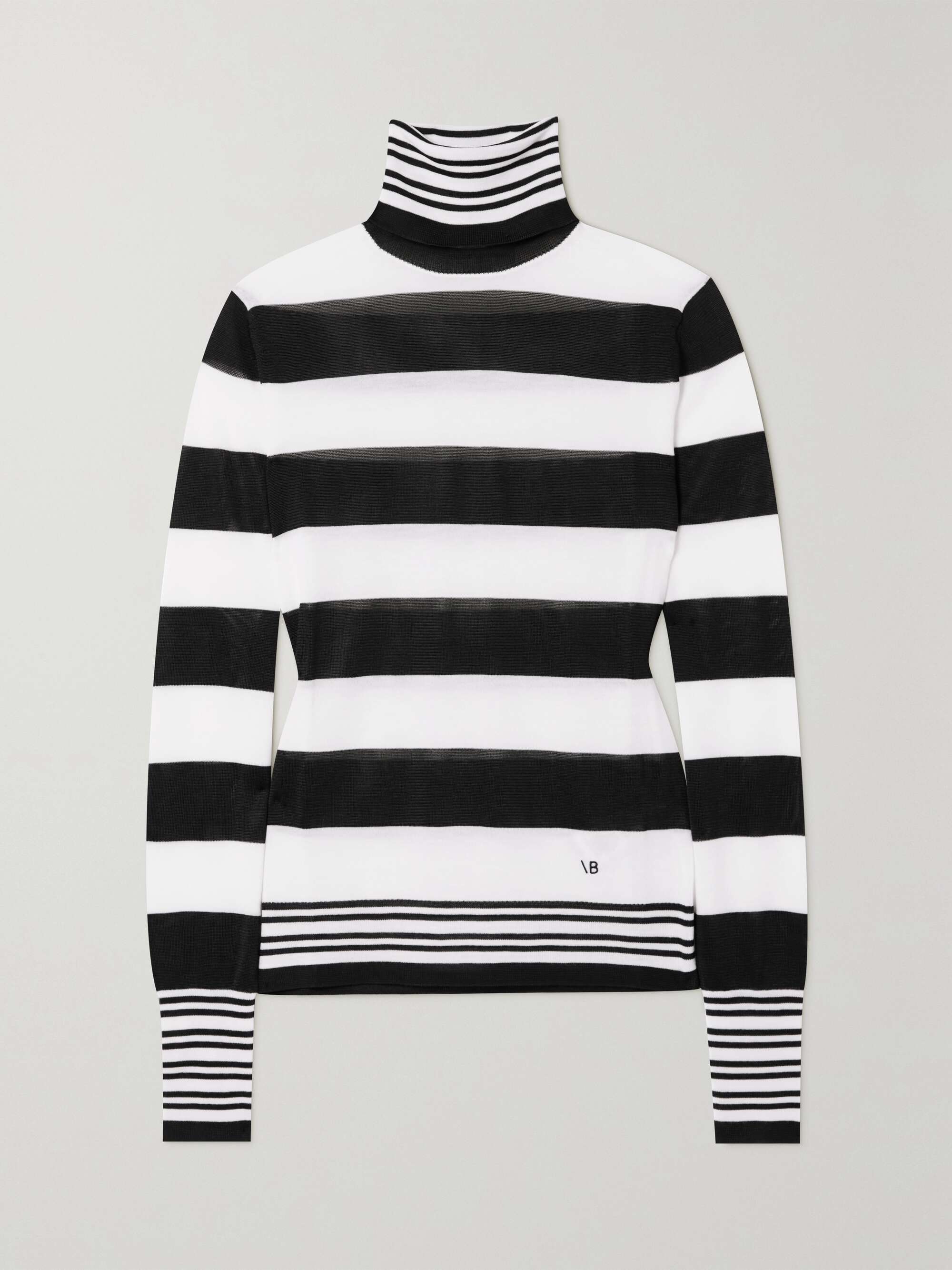 black and white striped turtleneck sweater