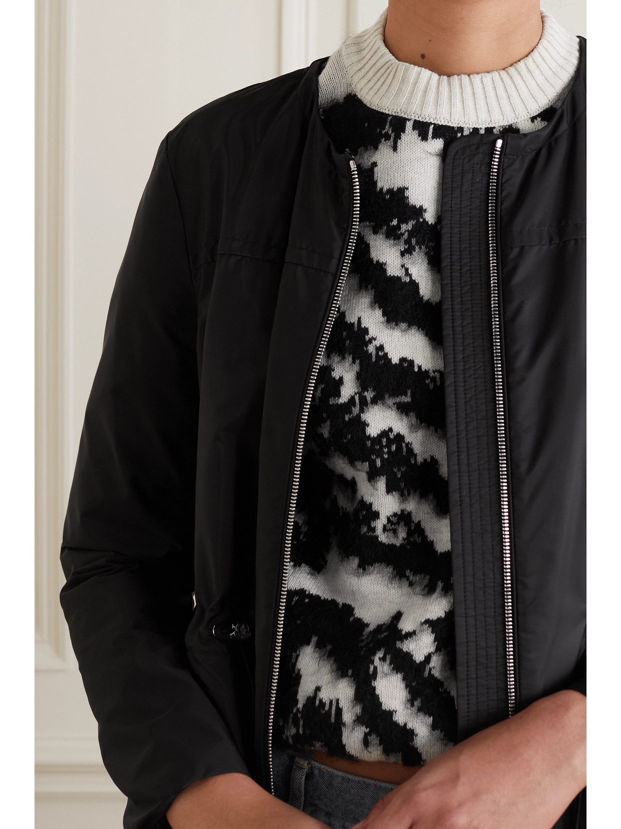 MONCLER BAABA CROCHETED LACE-TRIMMED SHELL PARKA 