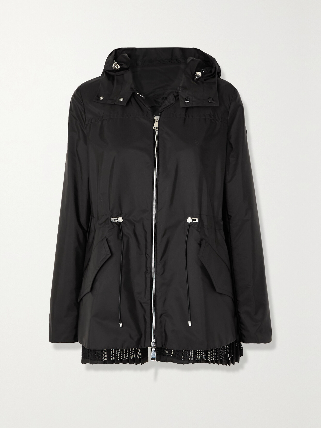 Moncler Baaba Crocheted Lace-trimmed Shell Parka In Black