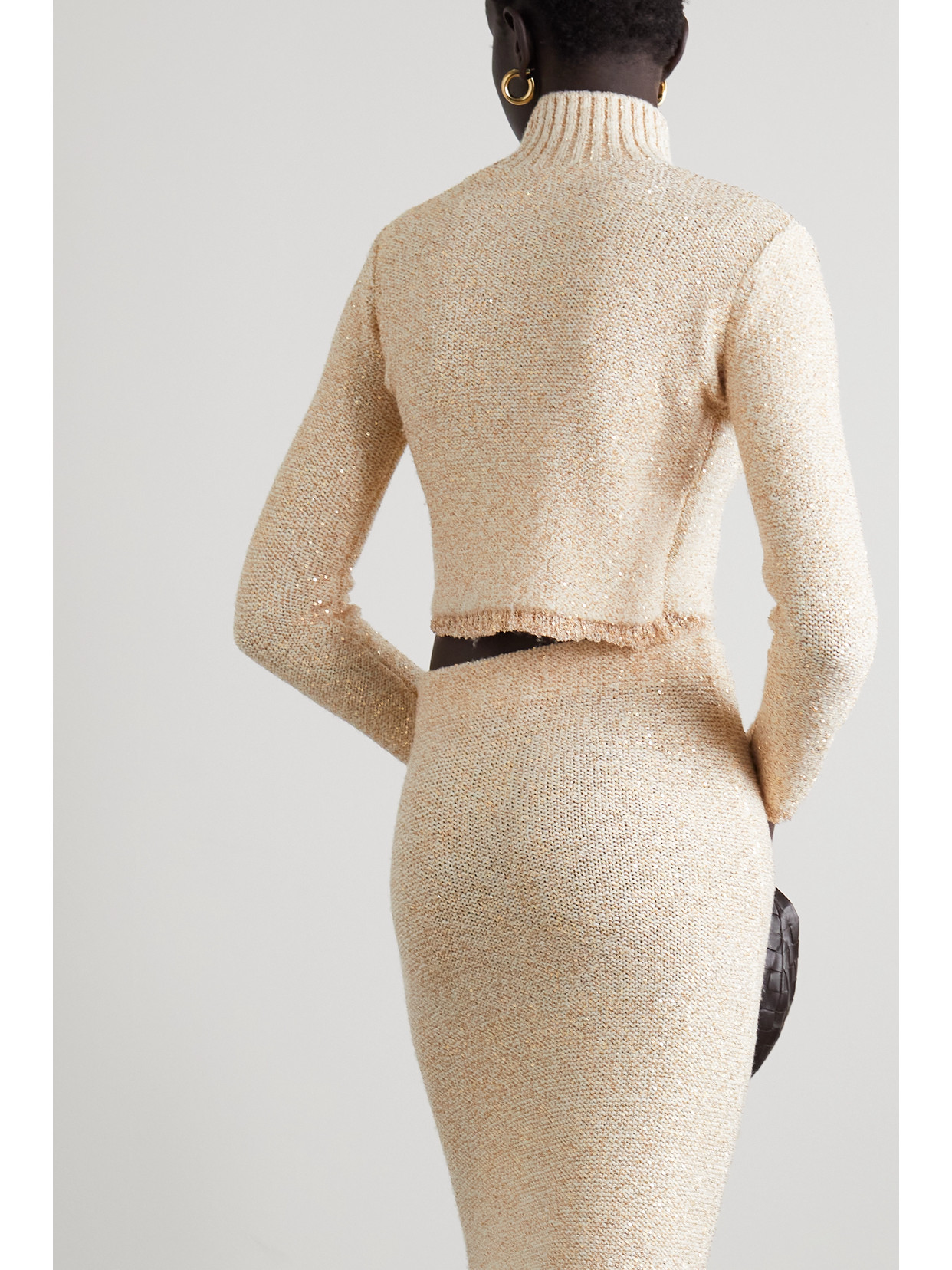 Melitta Cropped Sequin-Embellished Knitted Turtleneck Sweater