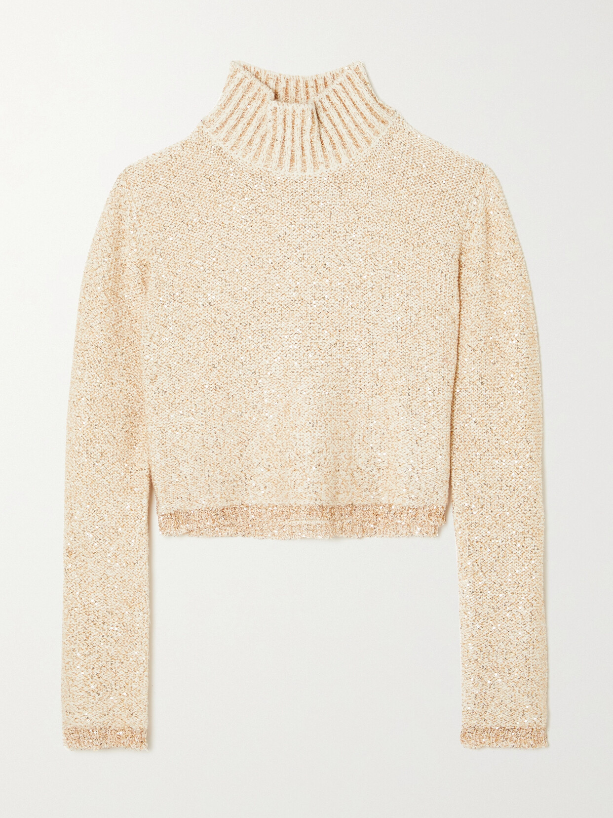 Melitta Cropped Sequin-Embellished Knitted Turtleneck Sweater