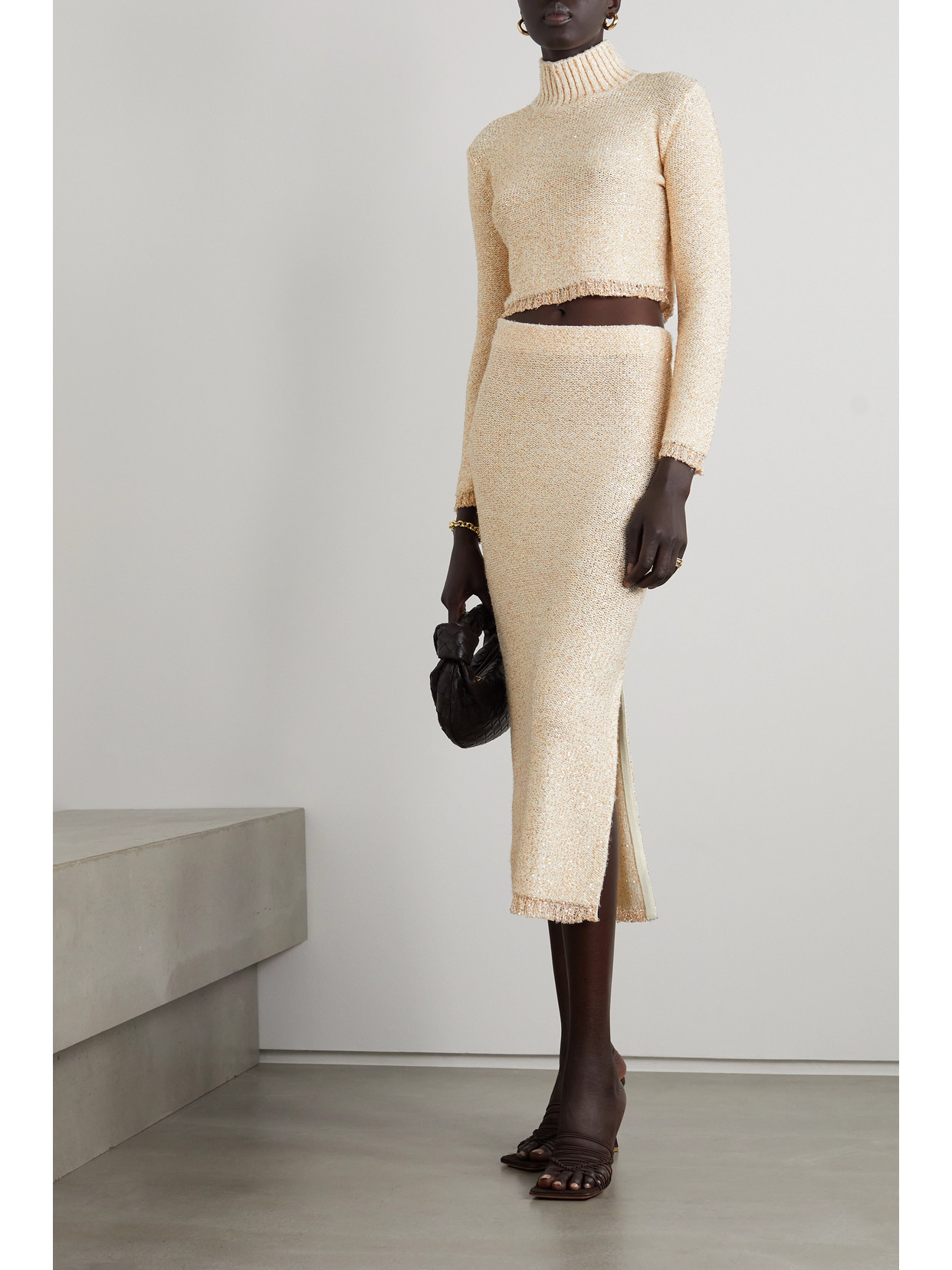 Melitta Cropped Sequin-Embellished Knitted Turtleneck Sweater