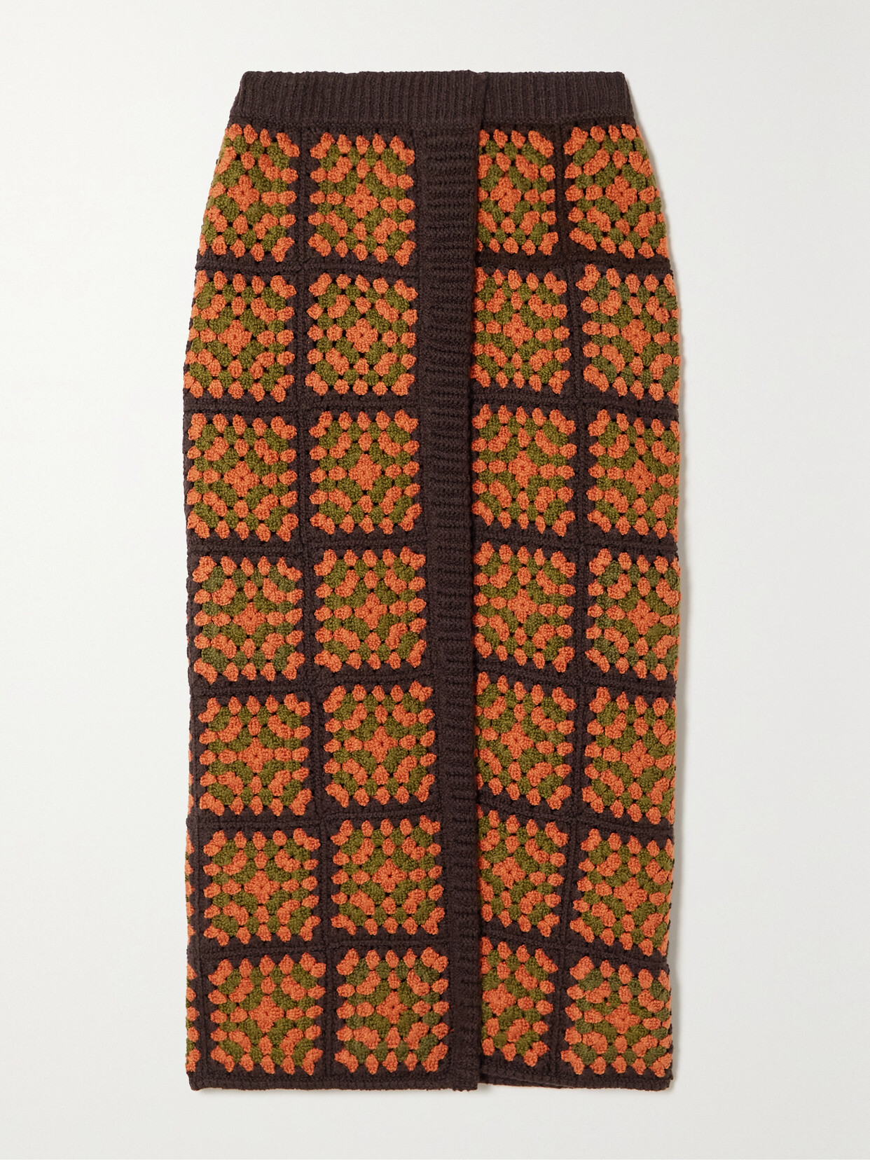 Alanui Positive Vibes Crochet-knit Cotton Midi Skirt In Brown
