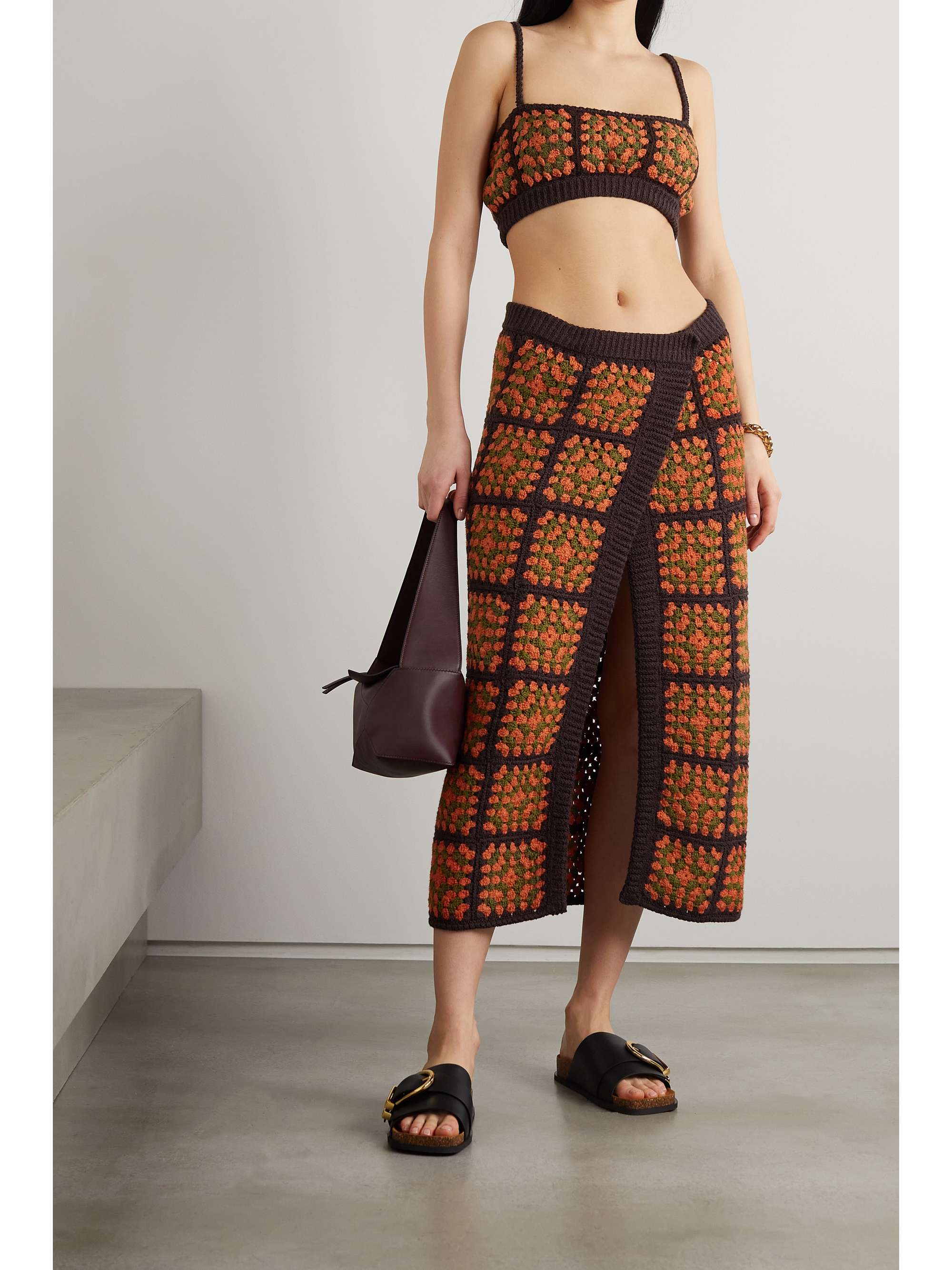 ALANUI Positive Vibes crochet-knit cotton midi skirt