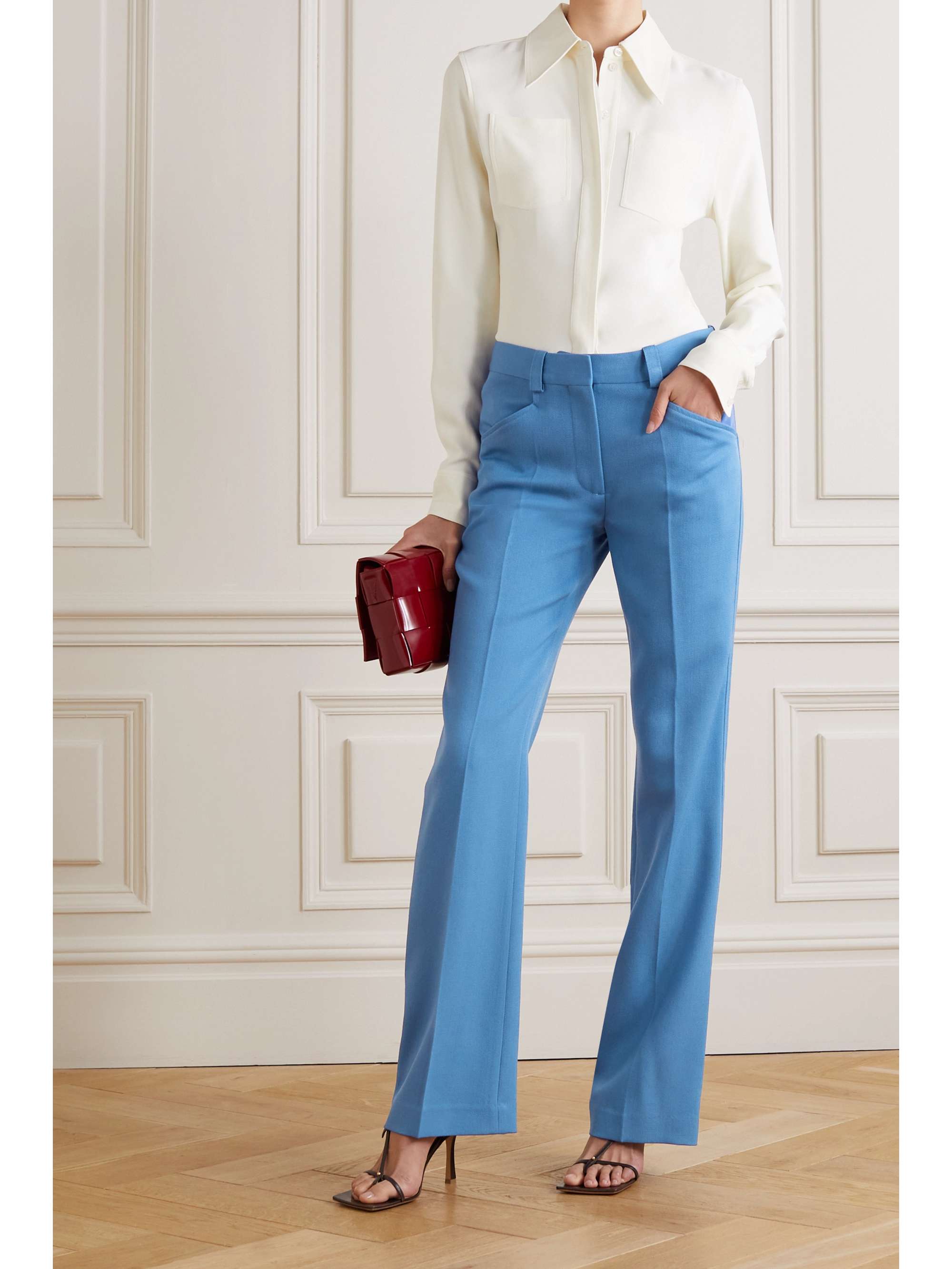 Blue Wool-twill straight-leg pants 