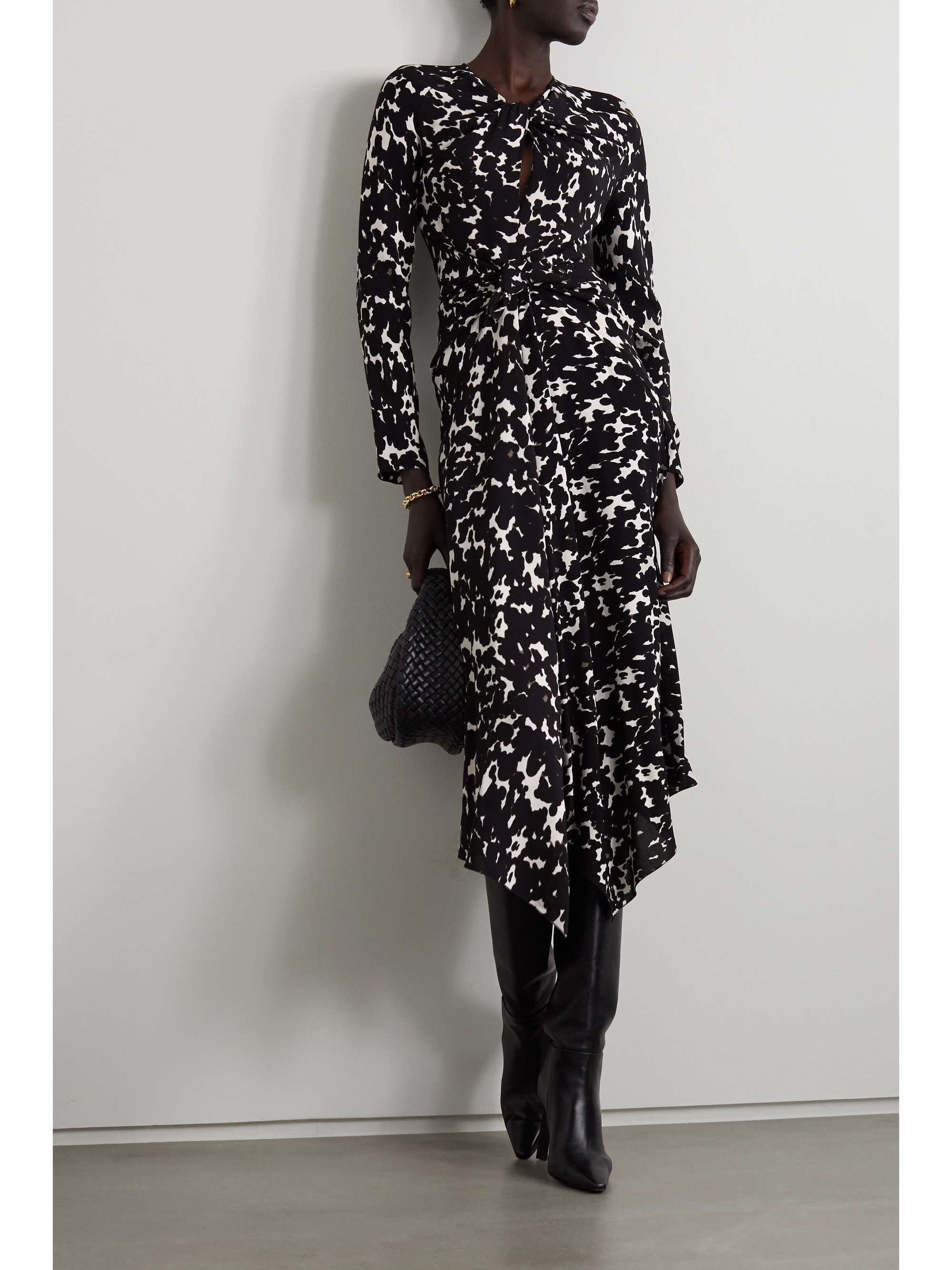 ALTUZARRA Adikia asymmetric knotted printed crepe midi dress