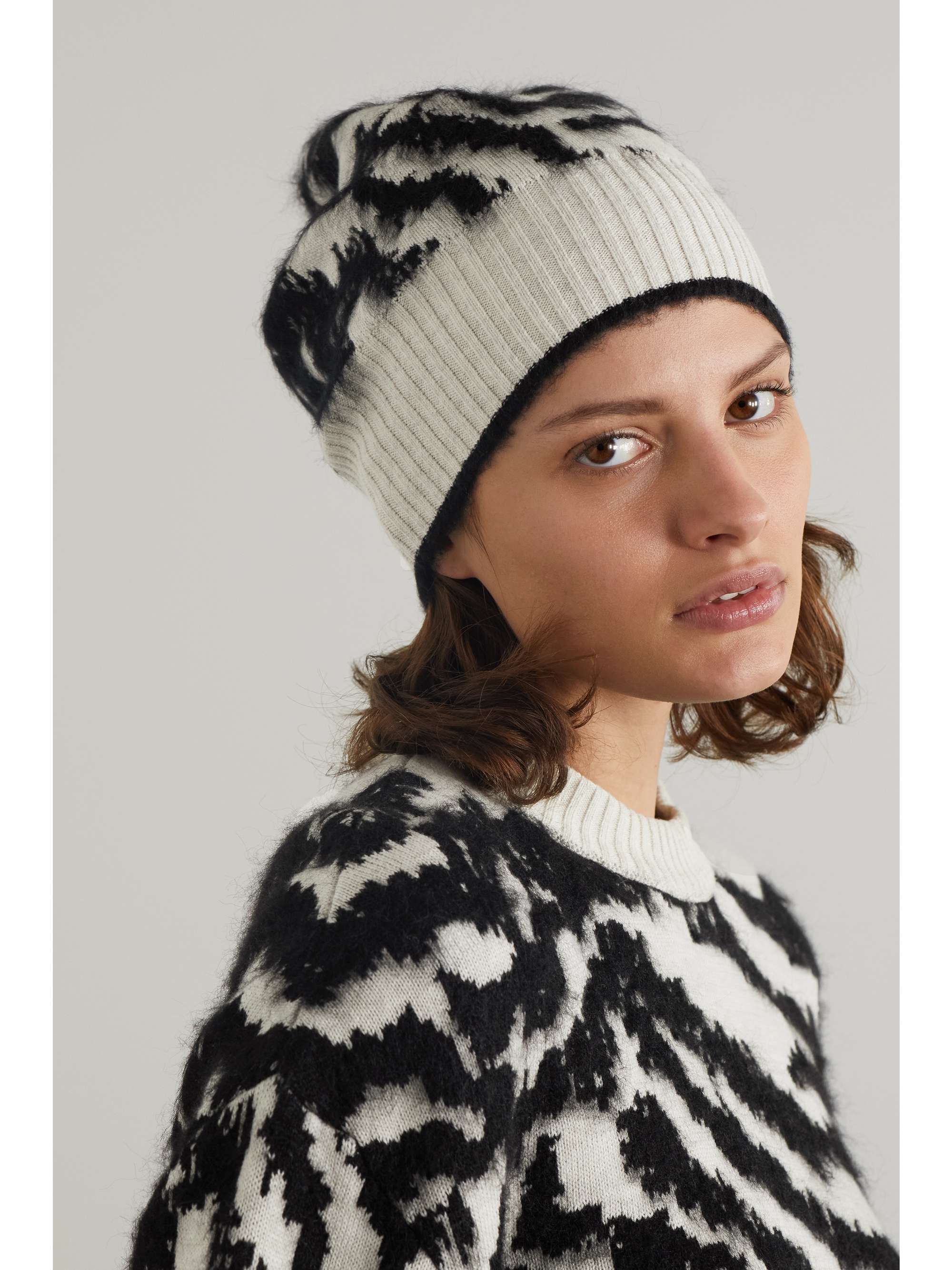 White Brushed cotton-blend beanie 
