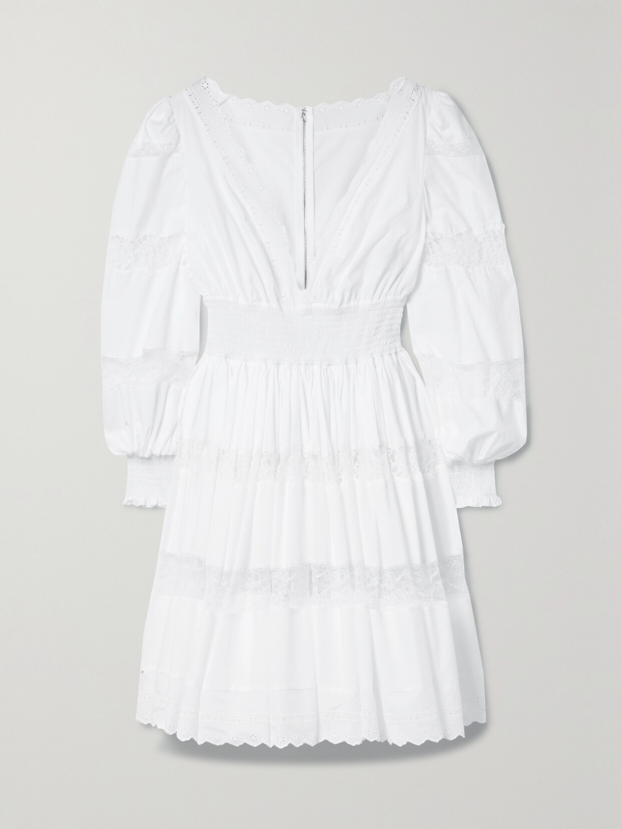 Dolce & Gabbana Shirred Lace-trimmed Cotton-blend Poplin Mini Dress