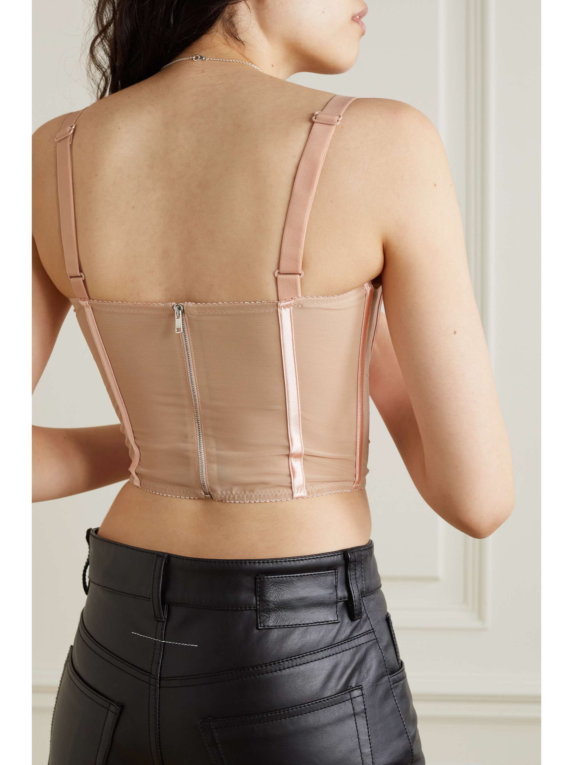 DOLCE&GABBANA Lace-up satin and mesh bustier top