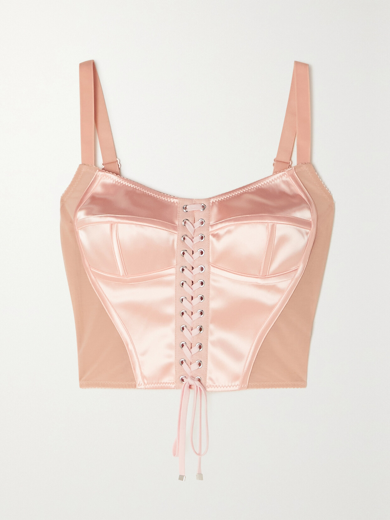 Dolce & Gabbana Lace-up Satin And Mesh Bustier Top