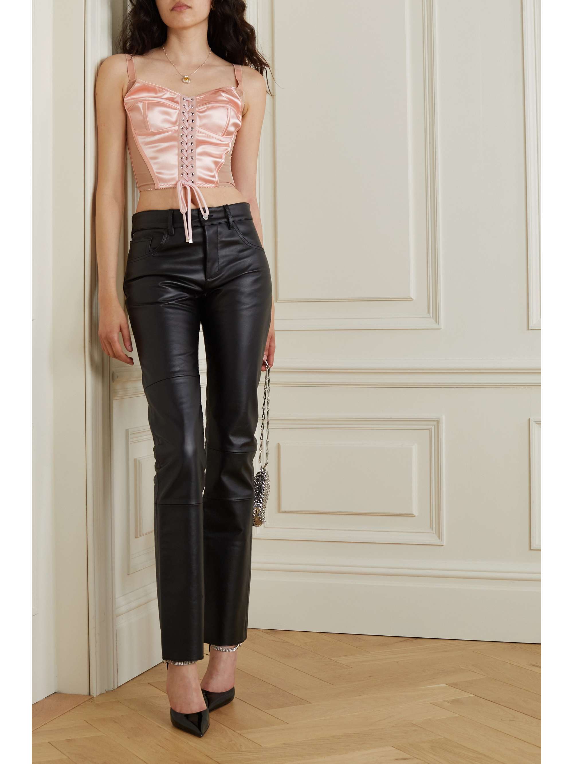 Baars Spreekwoord Vernietigen DOLCE & GABBANA Lace-up satin and mesh bustier top | NET-A-PORTER