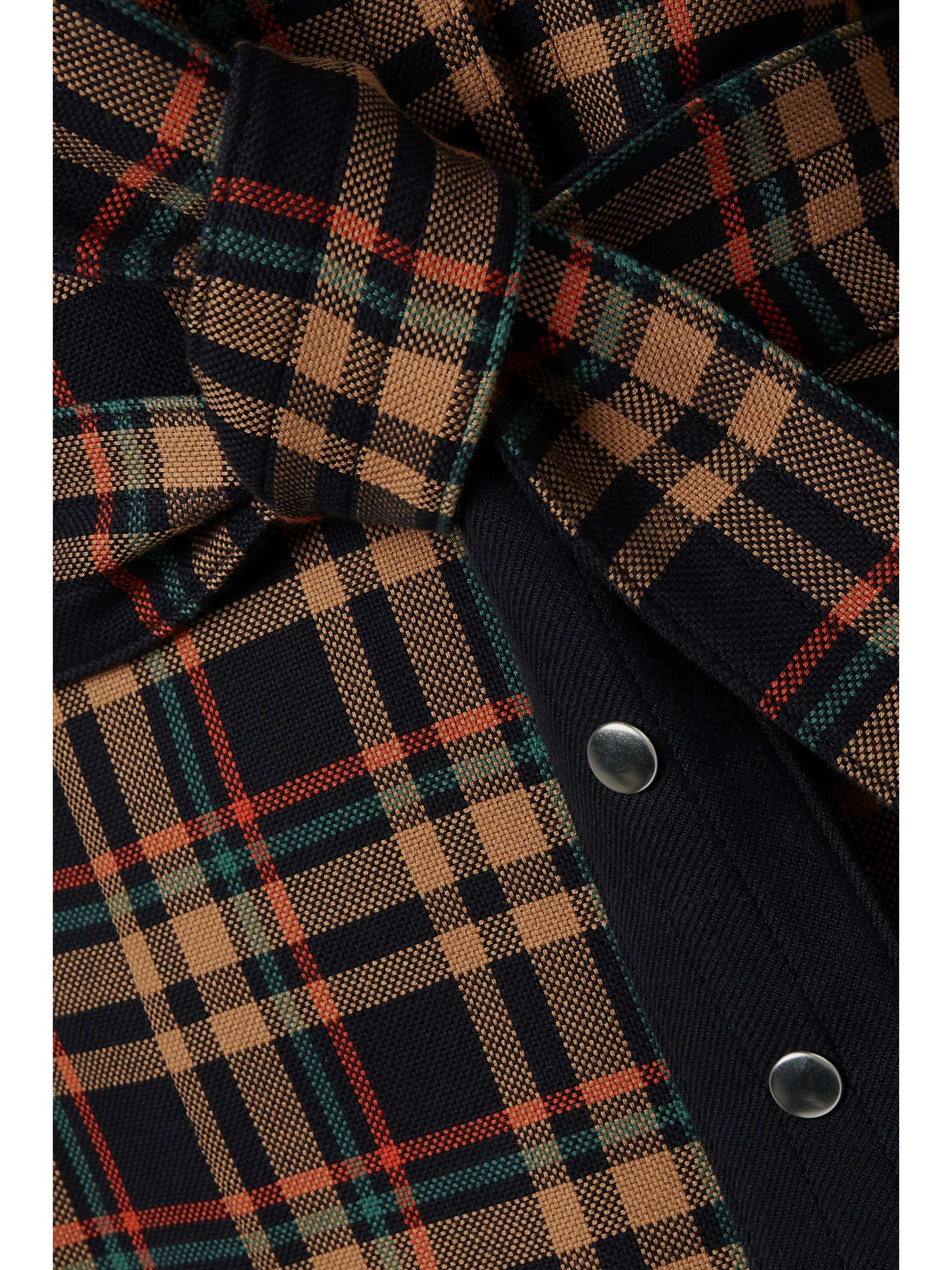 VICTORIA BECKHAM Belted paneled checked grain de poudre cotton trench coat