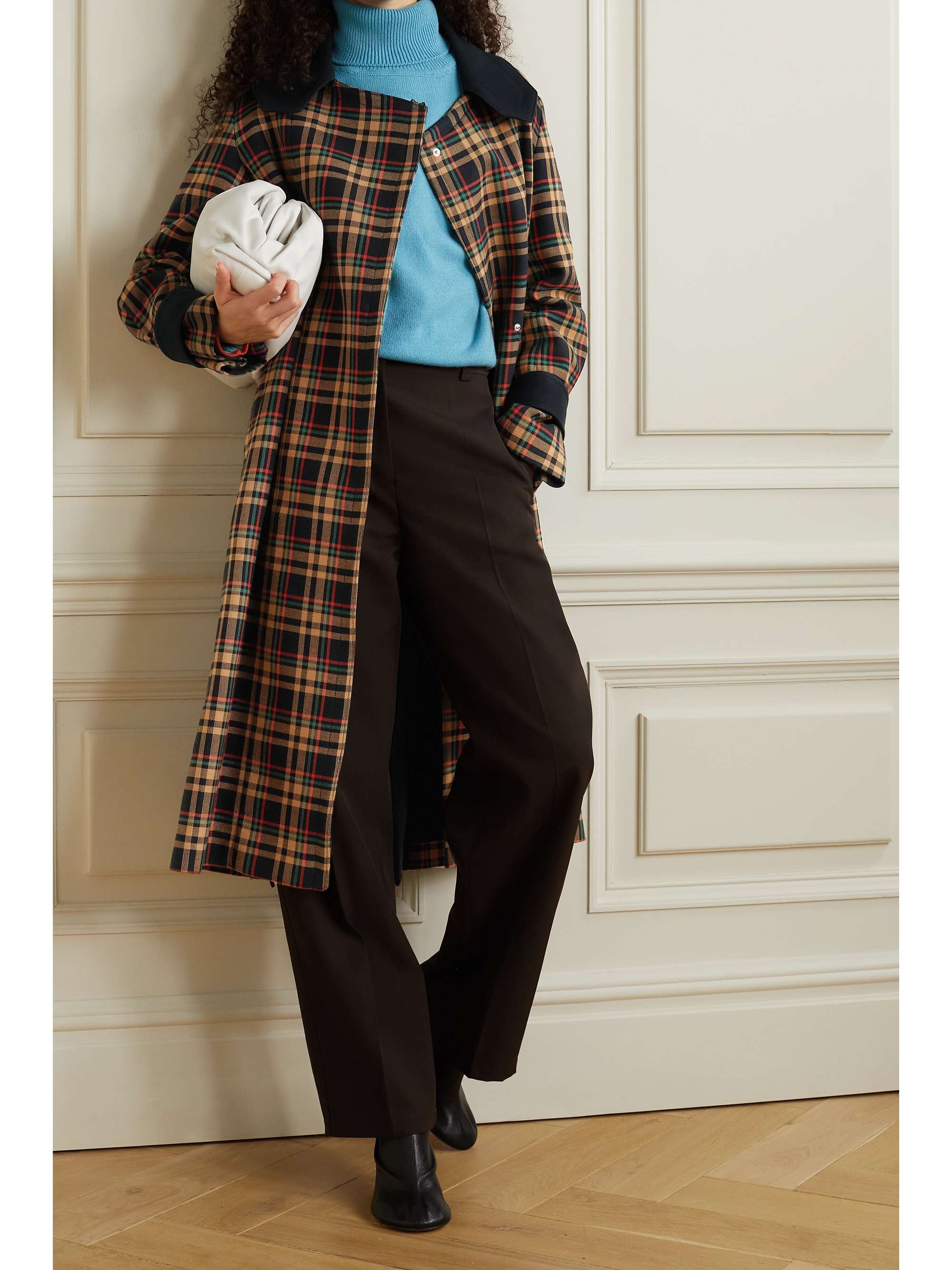 VICTORIA BECKHAM Belted paneled checked grain de poudre cotton trench coat