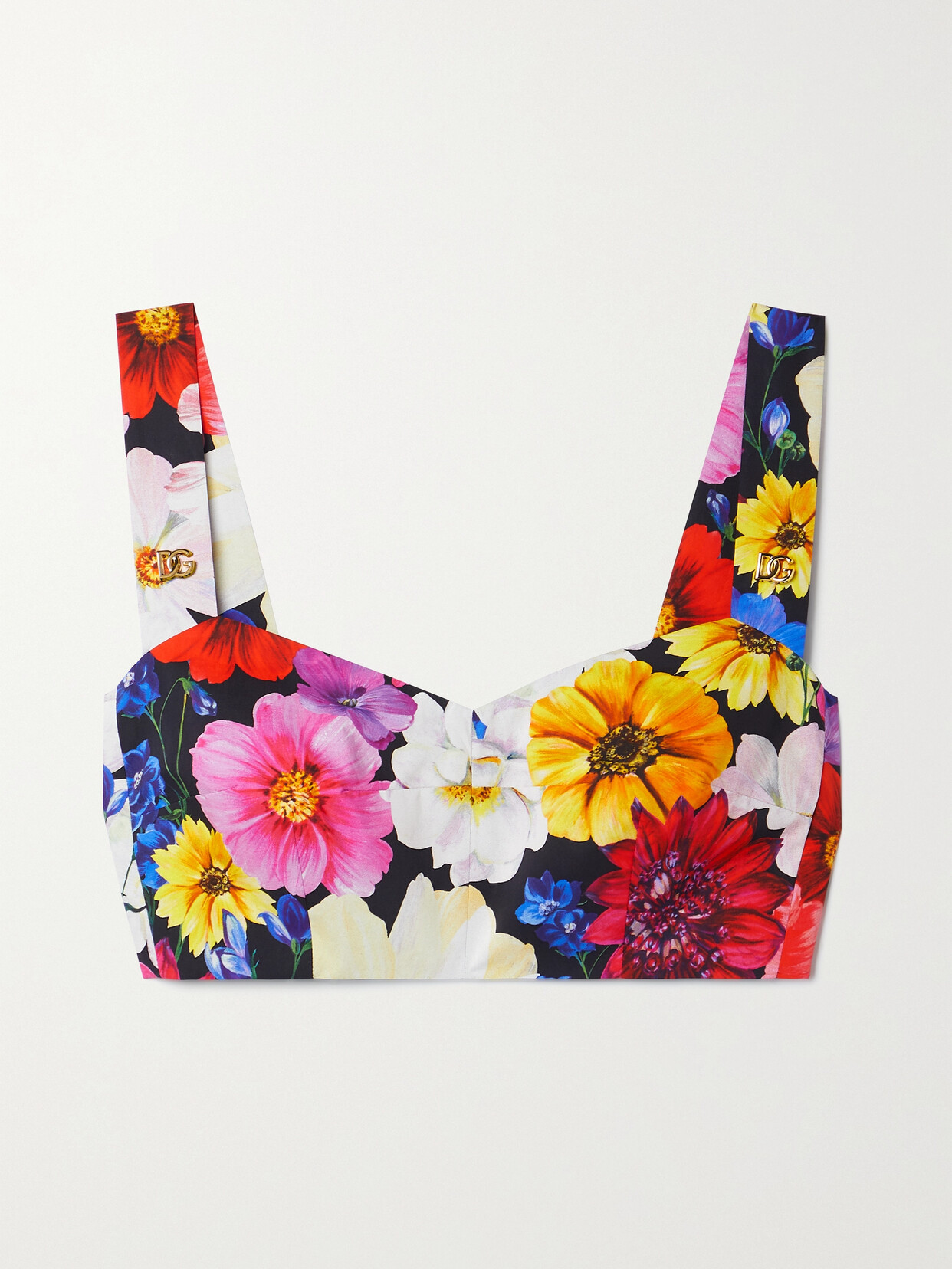 DOLCE & GABBANA FLORAL-PRINT COTTON-POPLIN BRA TOP