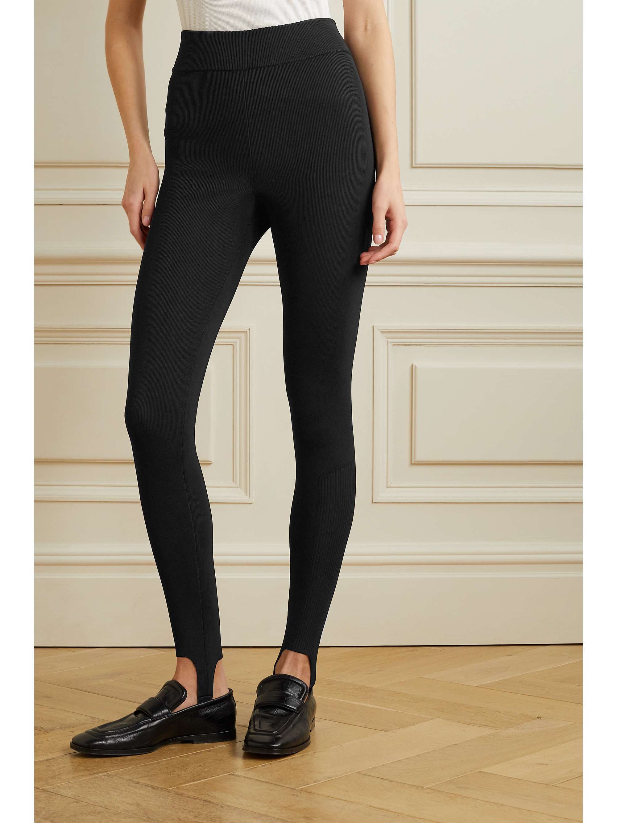 VICTORIA BECKHAM Ribbed stretch-knit stirrup leggings