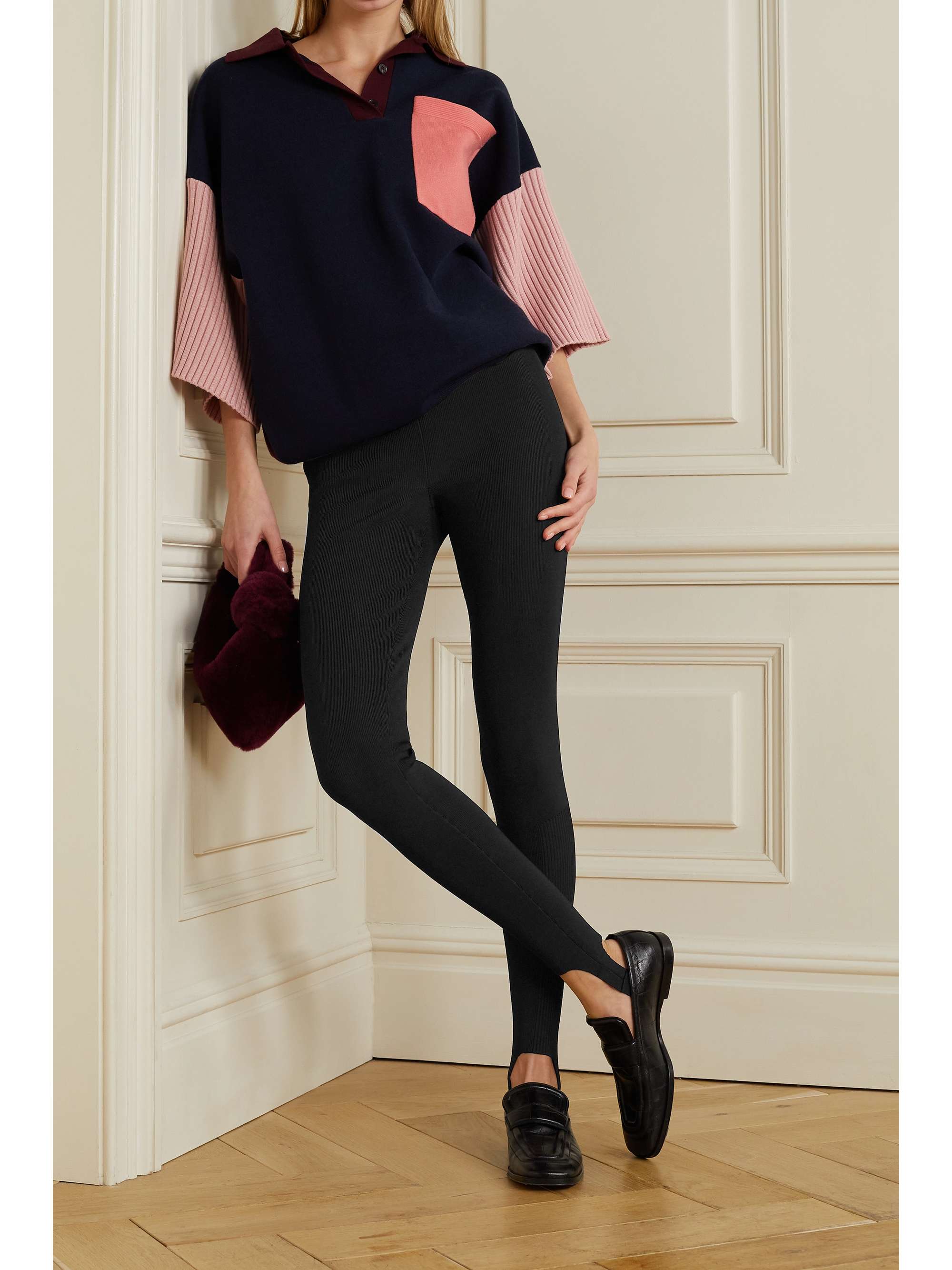 VICTORIA BECKHAM Ribbed stretch-knit stirrup leggings