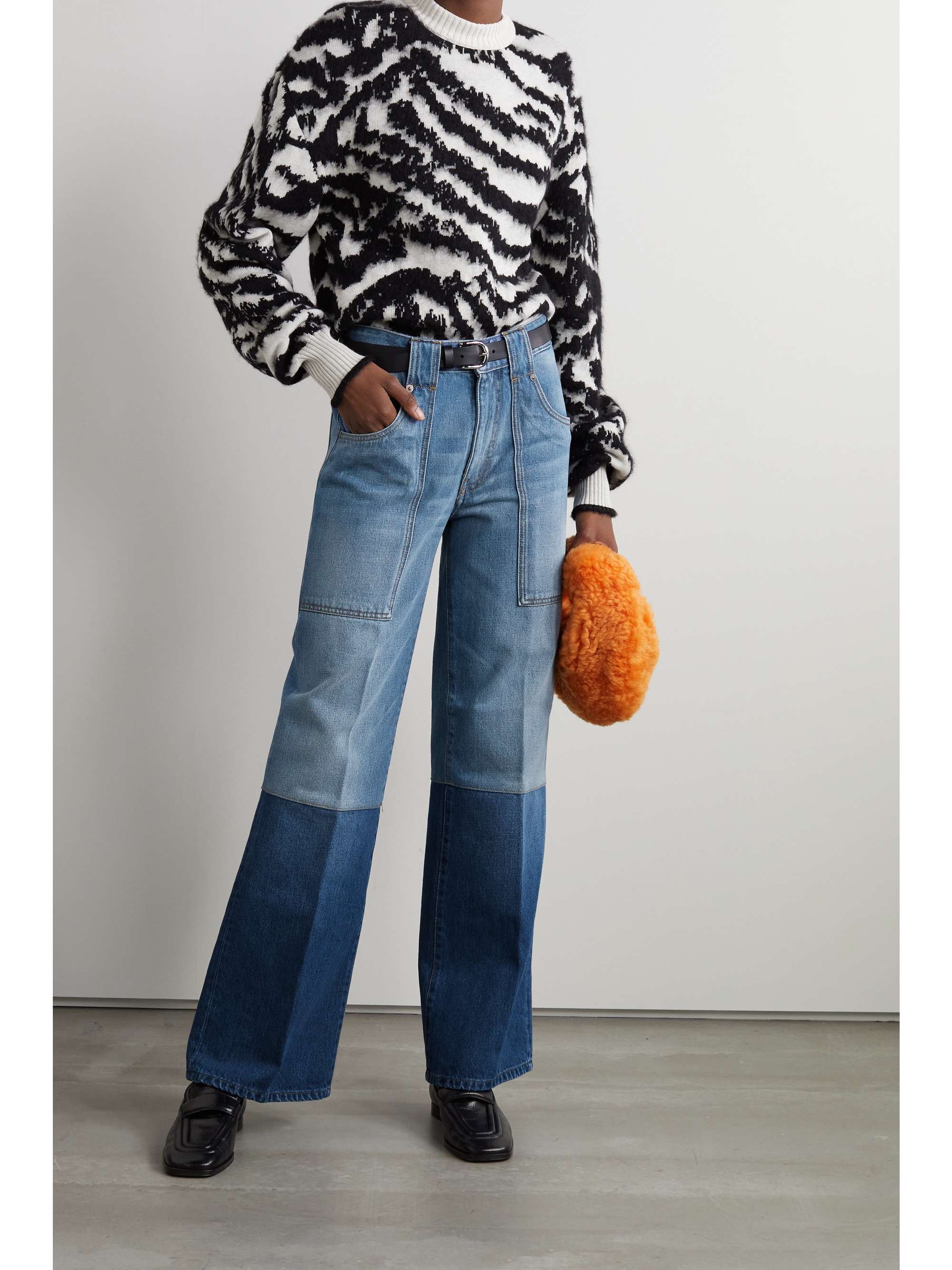 VICTORIA BECKHAM Serge two-tone mid-rise wide-leg jeans