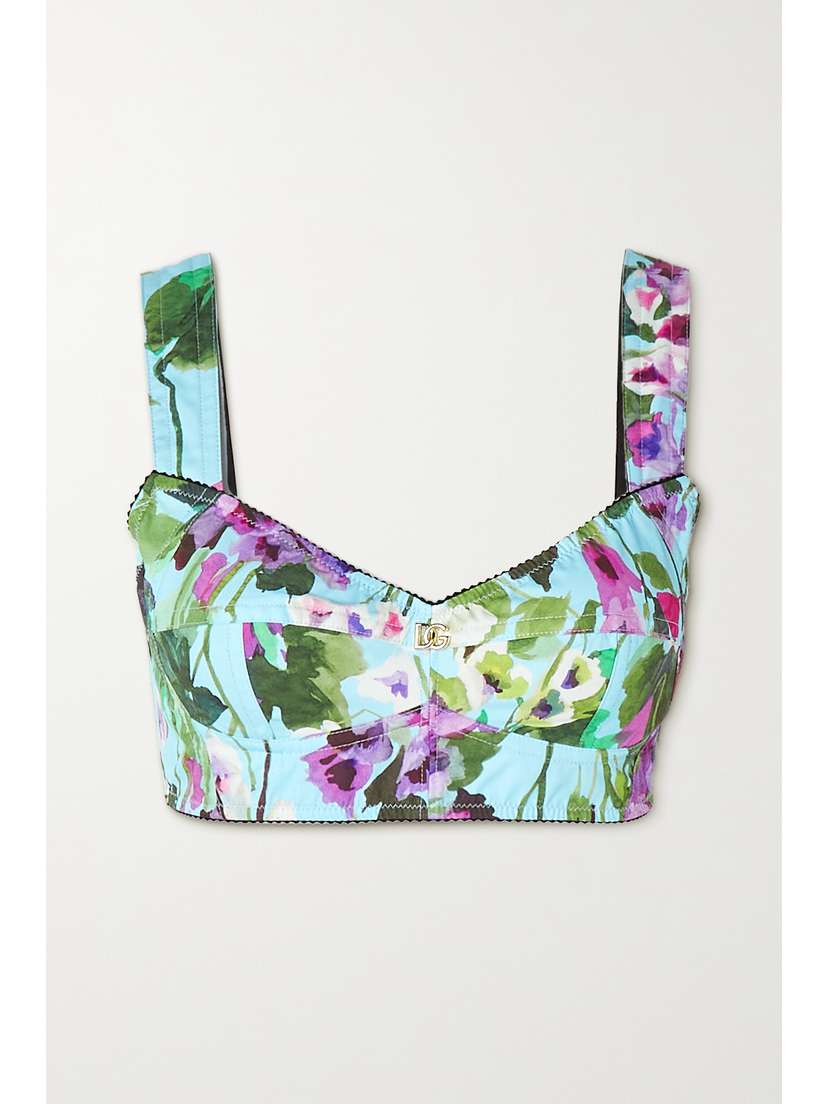 Dolce & Gabbana Floral-print Cotton-blend Poplin Bustier Top