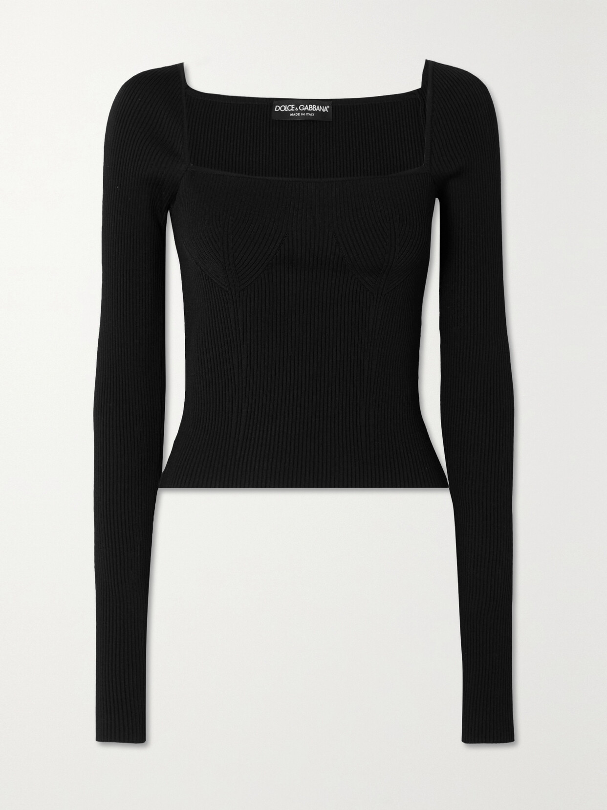 Dolce & Gabbana Ribbed-knit Square-neck Jumper In Black