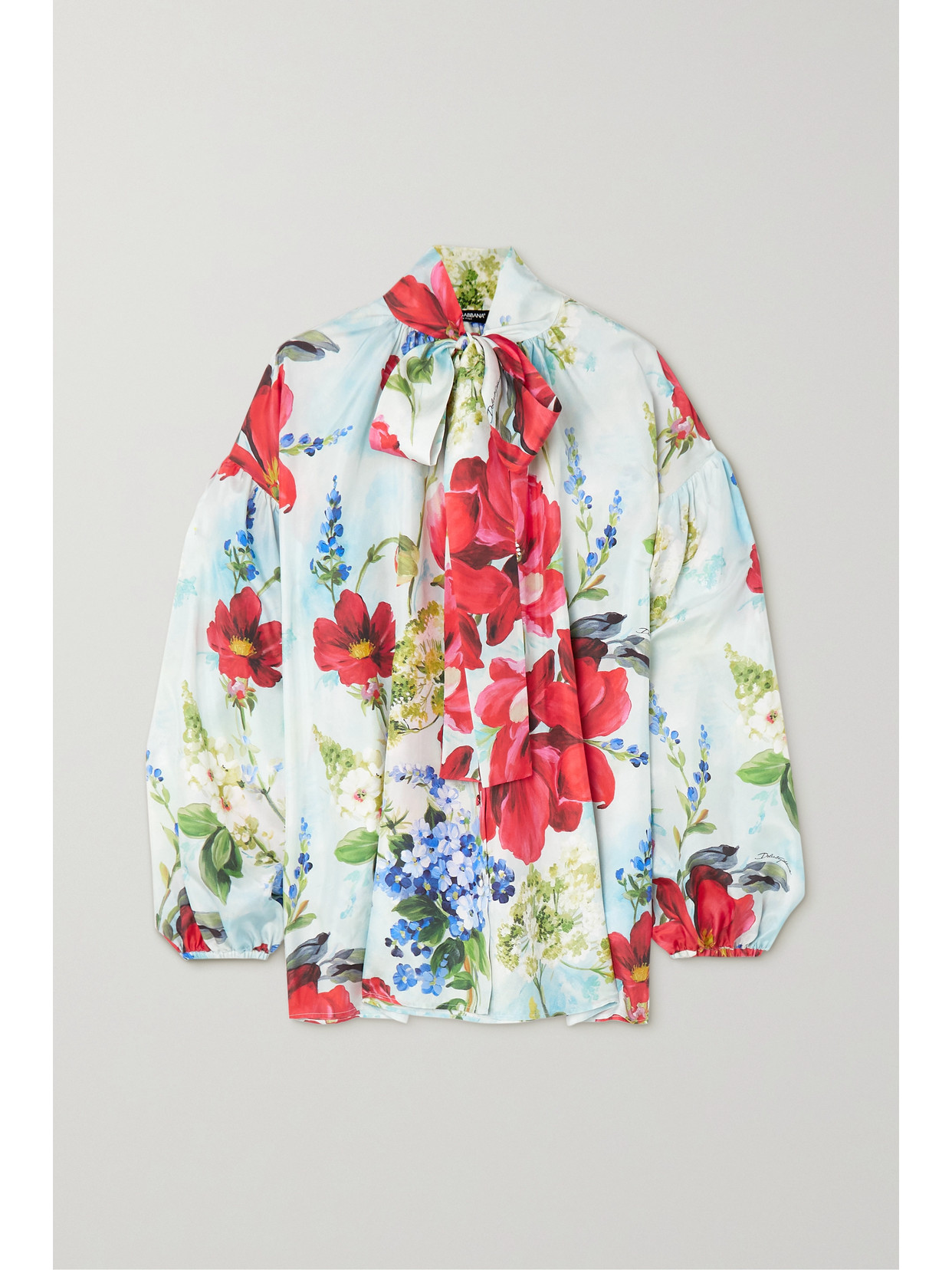 Dolce & Gabbana Habotai Shirt With Pictorial Garden Print In Blue