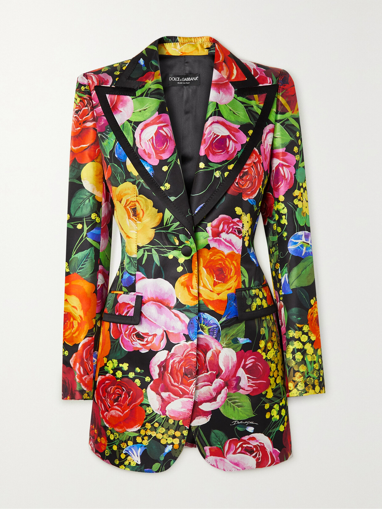 DOLCE & GABBANA FLORAL-PRINT SILK-BLEND SATIN BLAZER