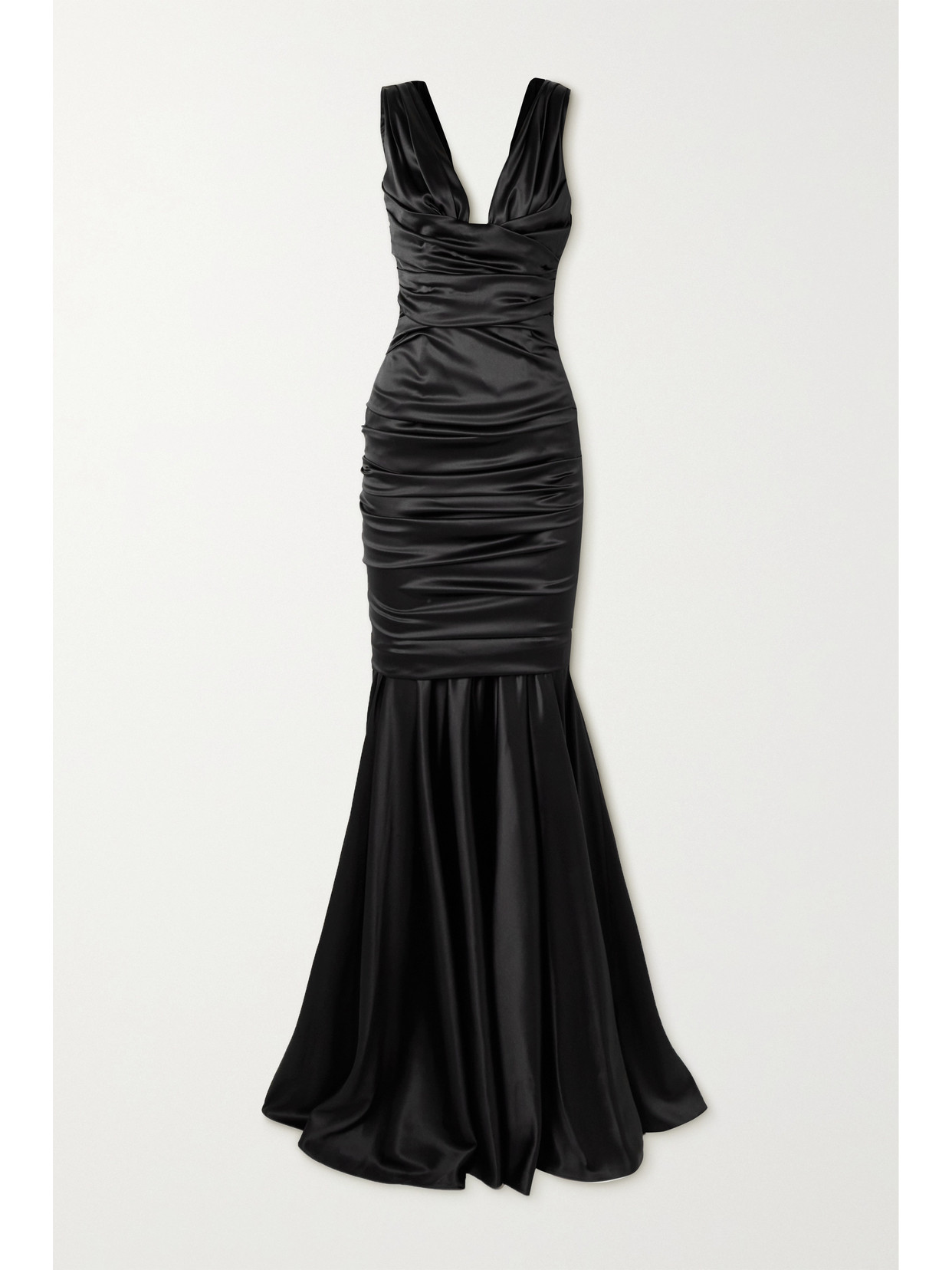Dolce & Gabbana Ruched Stretch-silk Satin Gown In Black