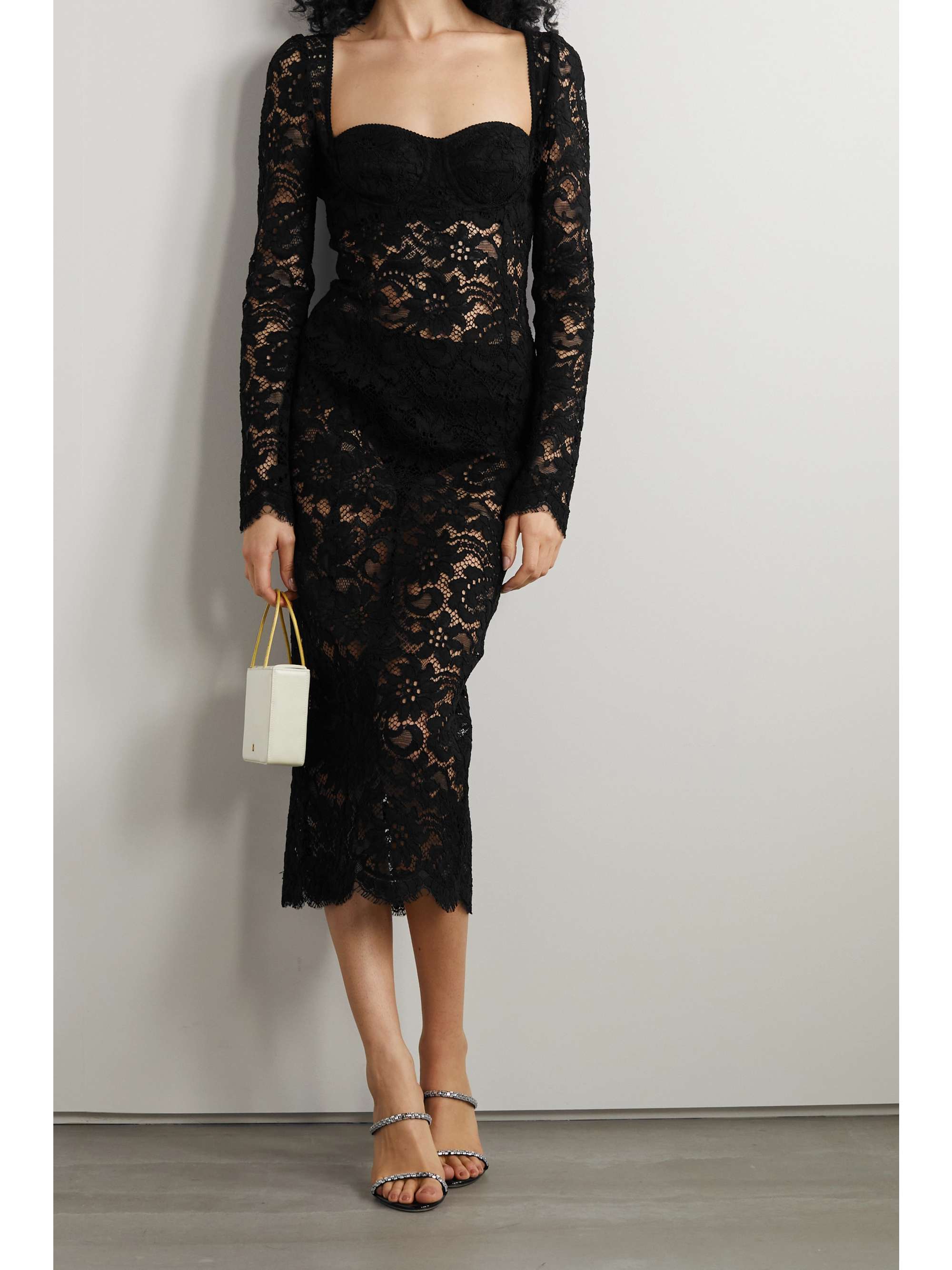 DOLCE & GABBANA Cotton-blend corded lace bustier midi dress