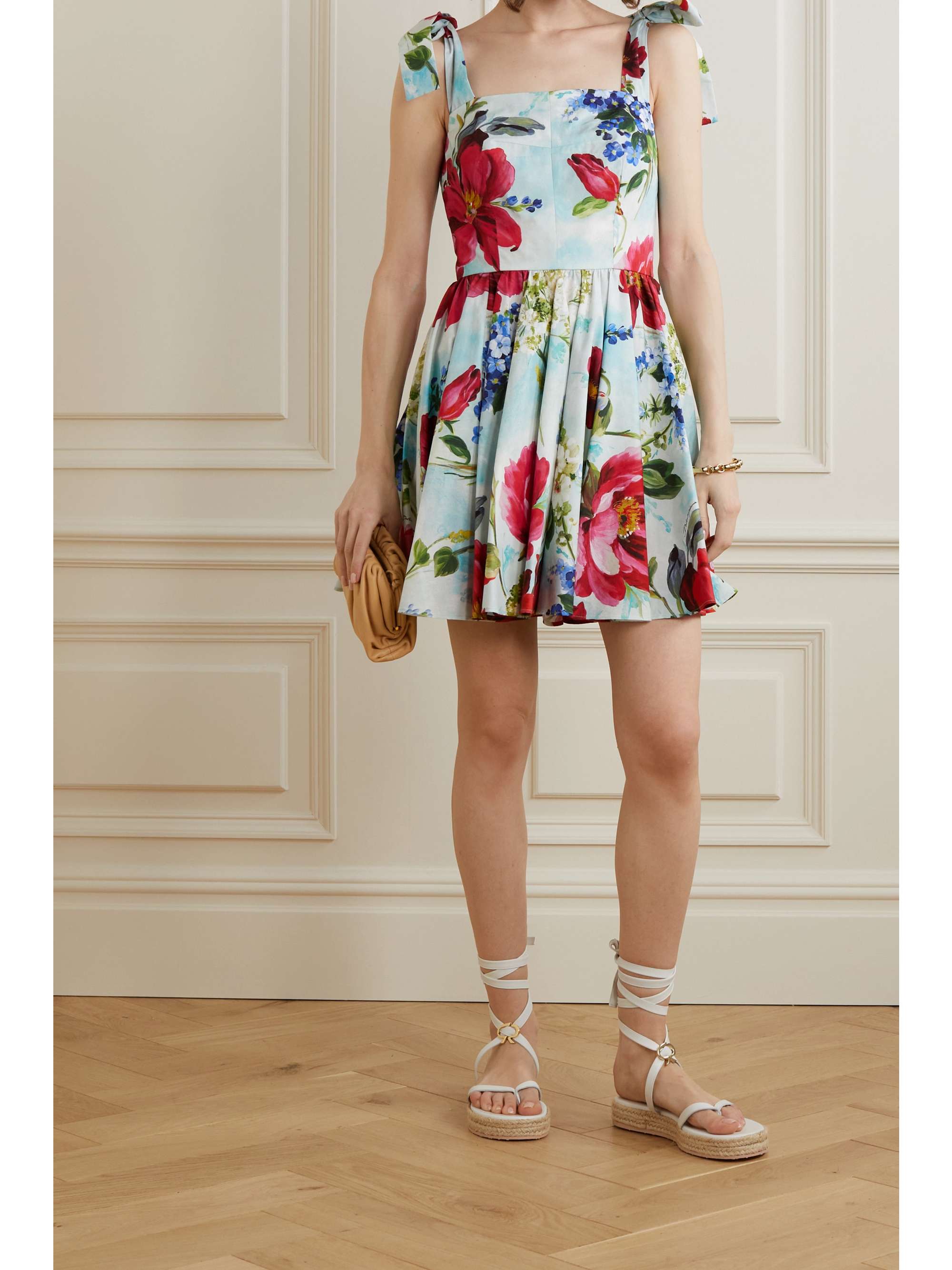 DOLCE & GABBANA Pleated floral-print mini dress | NET-A-PORTER