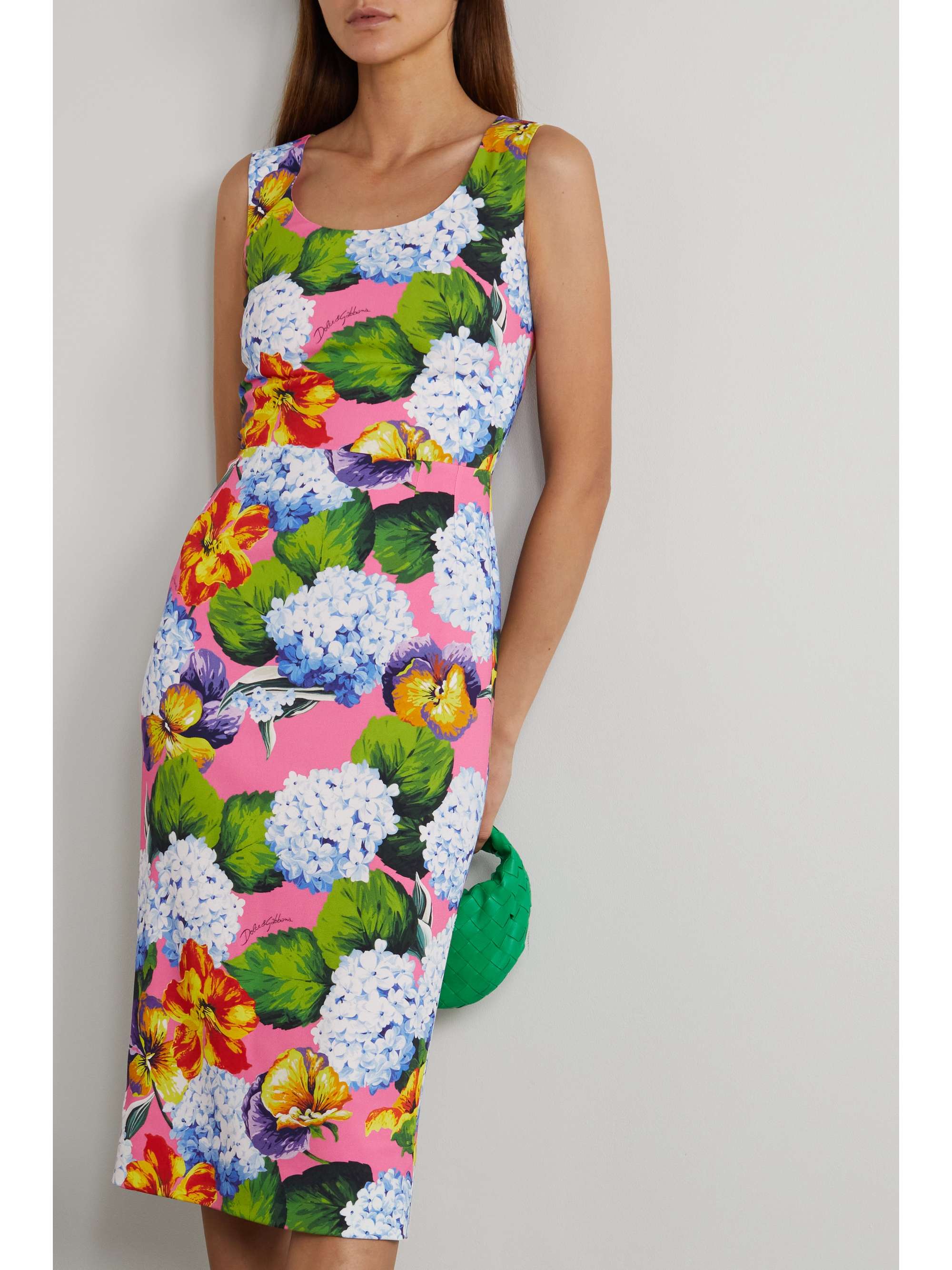 Peach Floral-print crepe dress | DOLCE 