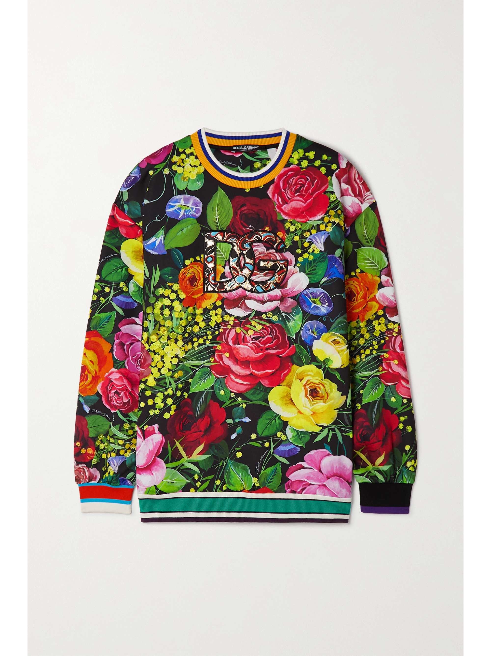 DOLCE & GABBANA Appliquéd floral-print stretch-jersey sweatshirt | NET-A-PORTER DOLCE & GABBANA Appliquéd floral-print stretch-jersey sweatshirt | NET-A-PORTER